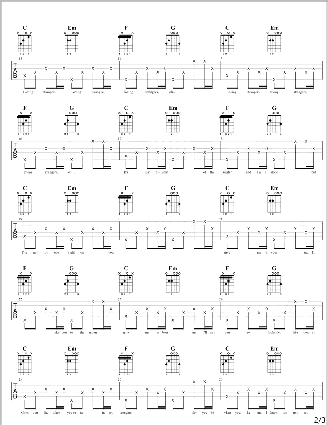 Loving Strangers吉他谱-C调原版弹唱谱-图片谱