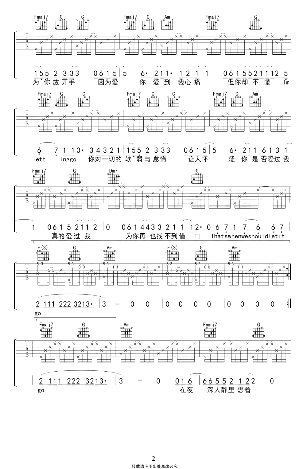 Letting Go吉他谱-蔡健雅-C调原版精选-图片谱