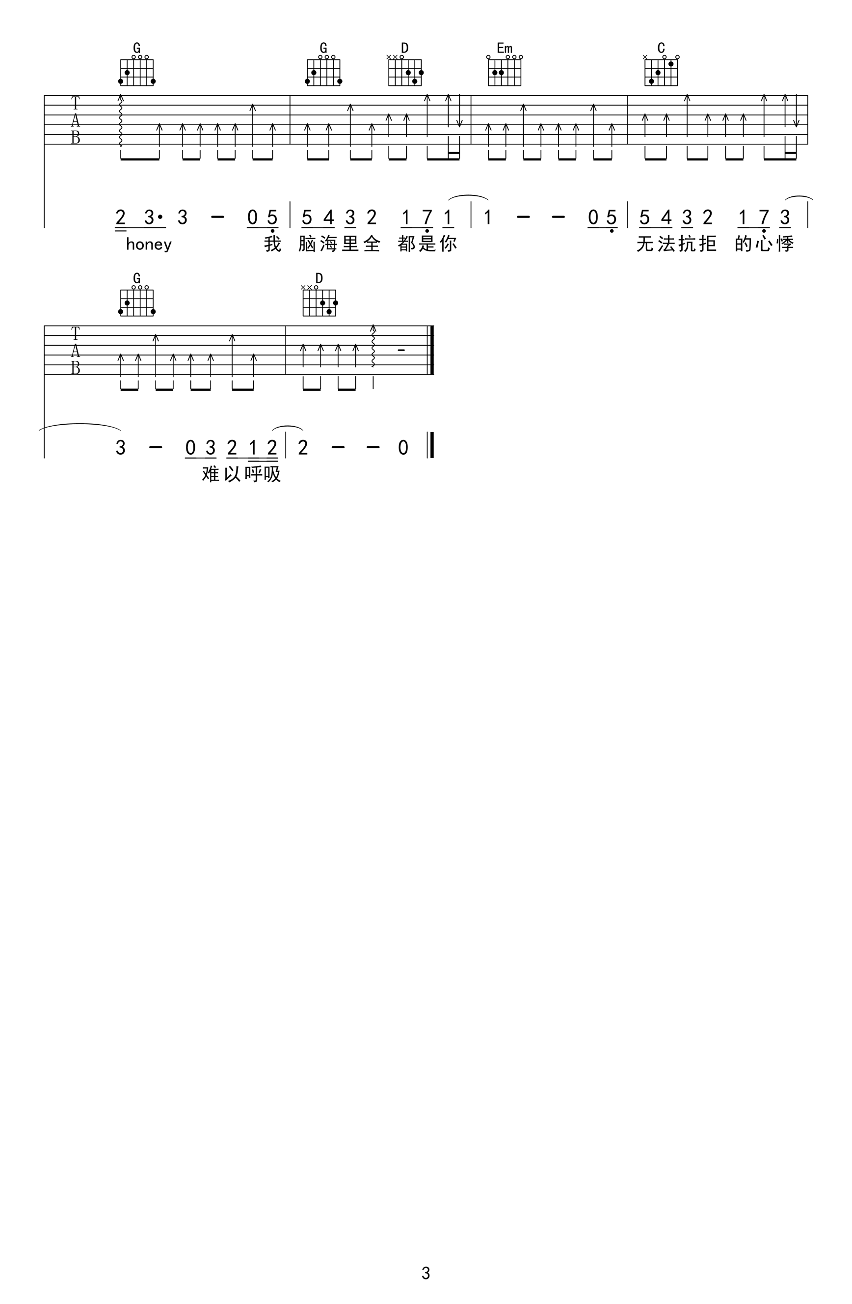 一万次悲伤吉他谱-G调原版弹唱谱-高清六线谱 一万次悲伤吉他谱-G调原版弹唱谱-高清六线谱