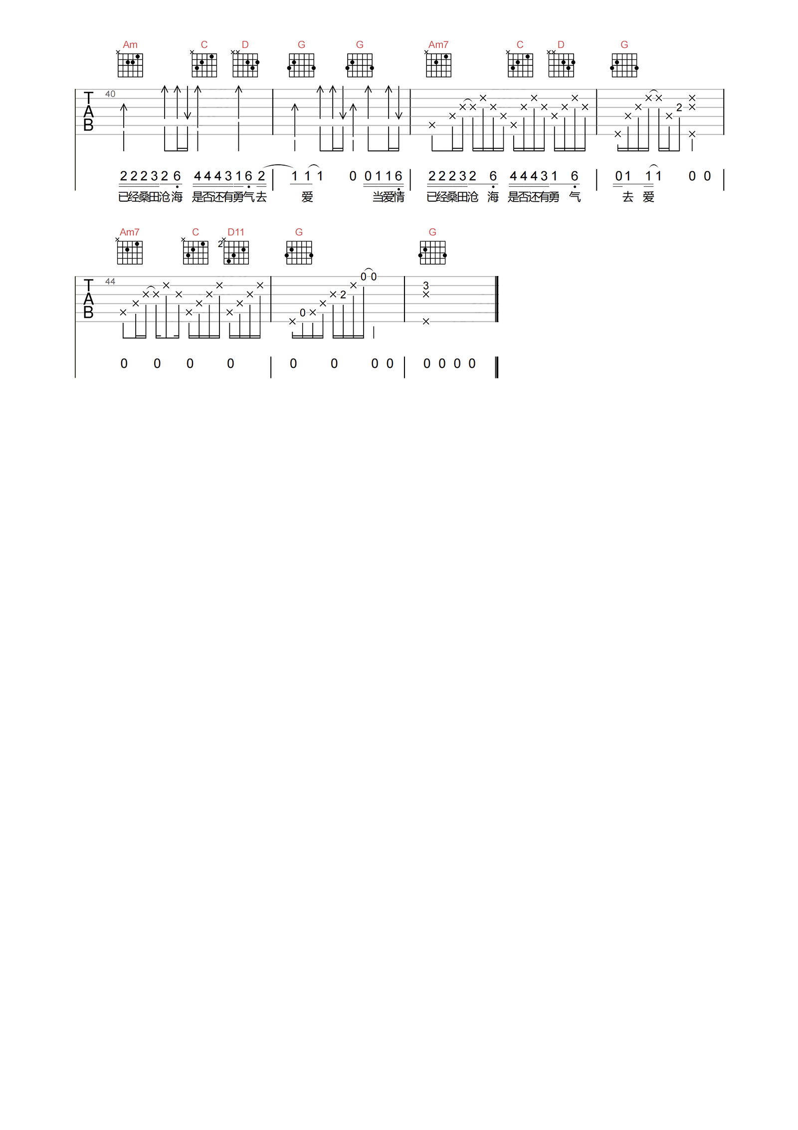 有多少爱可以重来吉他谱-刘宇宁-G调弹唱六线谱-图片谱