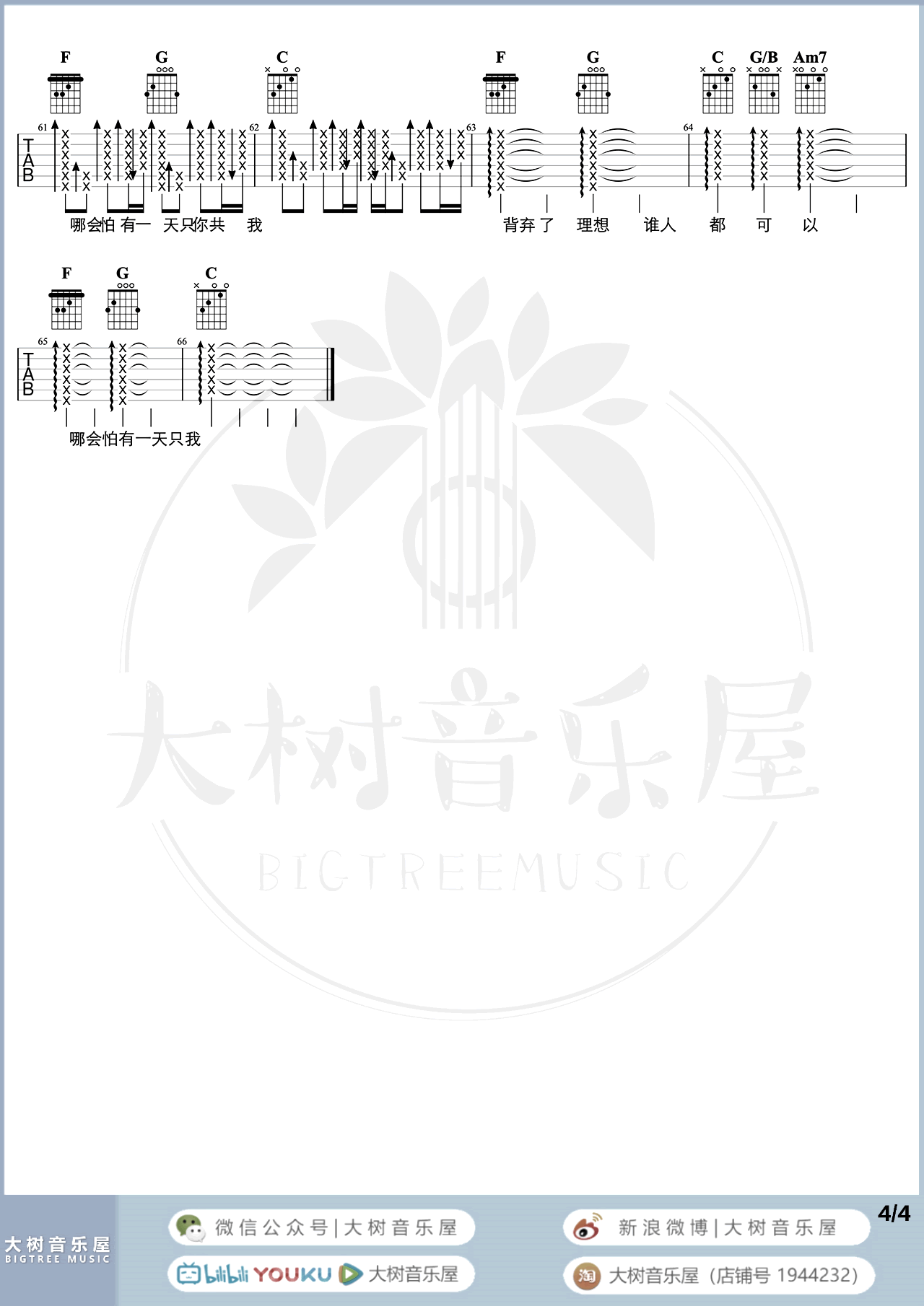 海阔天空吉他谱-BEYOND-C调原版弹唱谱-六线谱