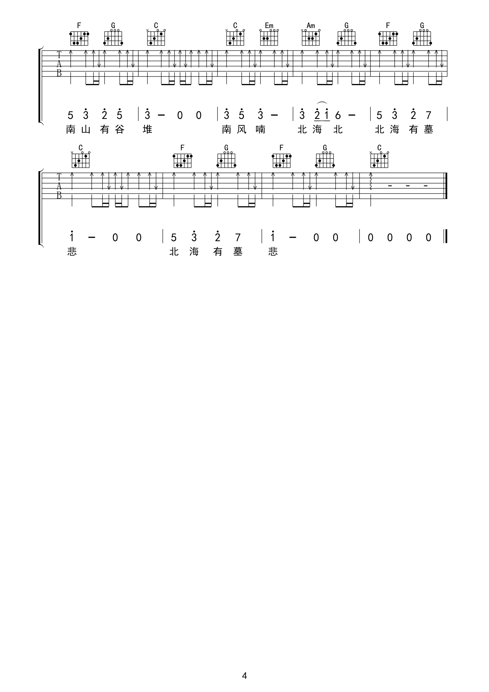 南山南吉他谱-马頔/张磊-C调原版六线谱-图片谱
