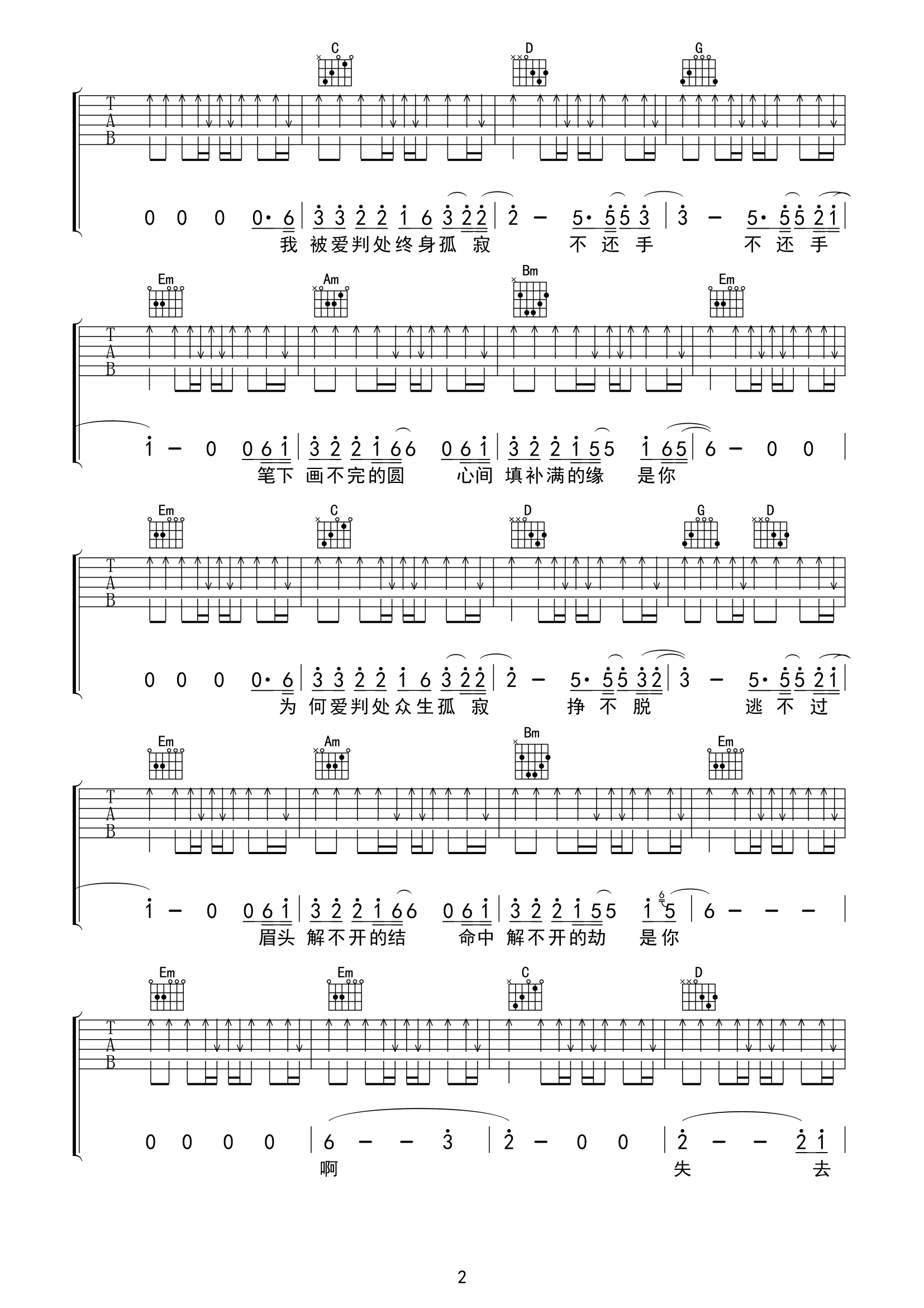 默吉他谱-那英《默》C调高清原版六线谱-吉他控