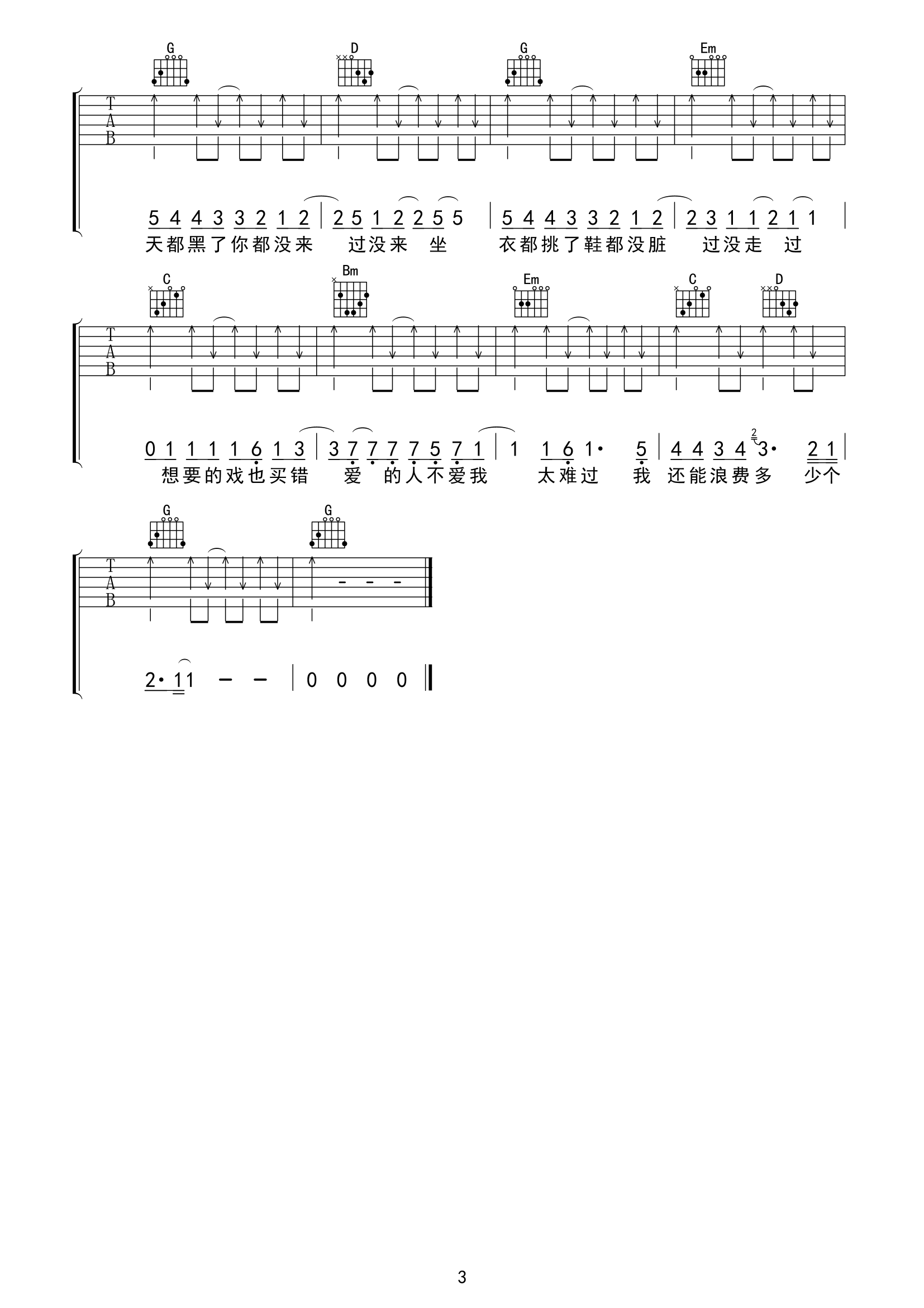 门没锁吉他谱-品冠-G调原版弹唱六线谱-图片谱