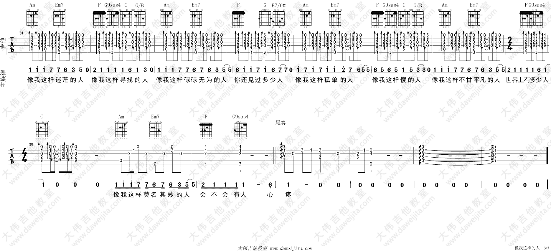 像我这样的人吉他谱-毛不易-C调简单高清六线谱 像我这样的人吉他谱-毛不易-C调简单高清六线谱