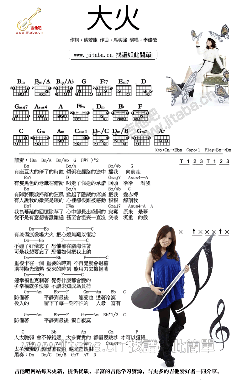 大火吉他谱-李佳薇-B调和弦高清吉他谱 大火吉他谱-李佳薇-B调和弦高清吉他谱