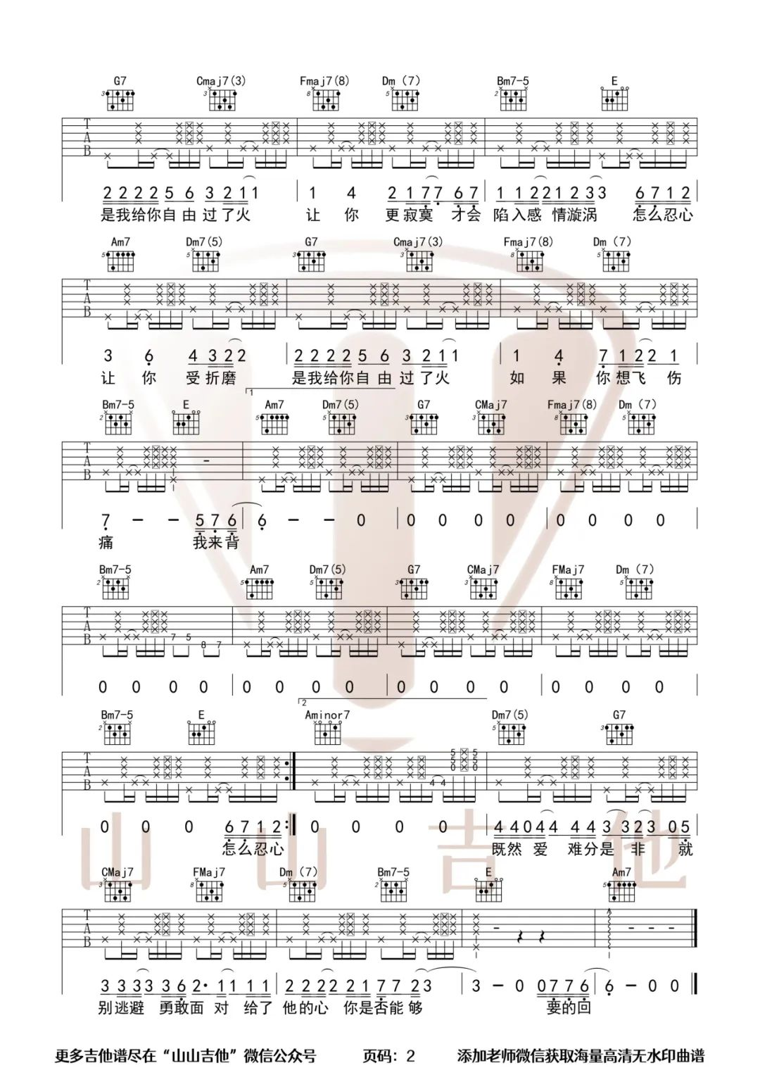 过火吉他谱-你我及他-《过火》C调六线谱 过火吉他谱-你我及他-《过火》C调六线谱