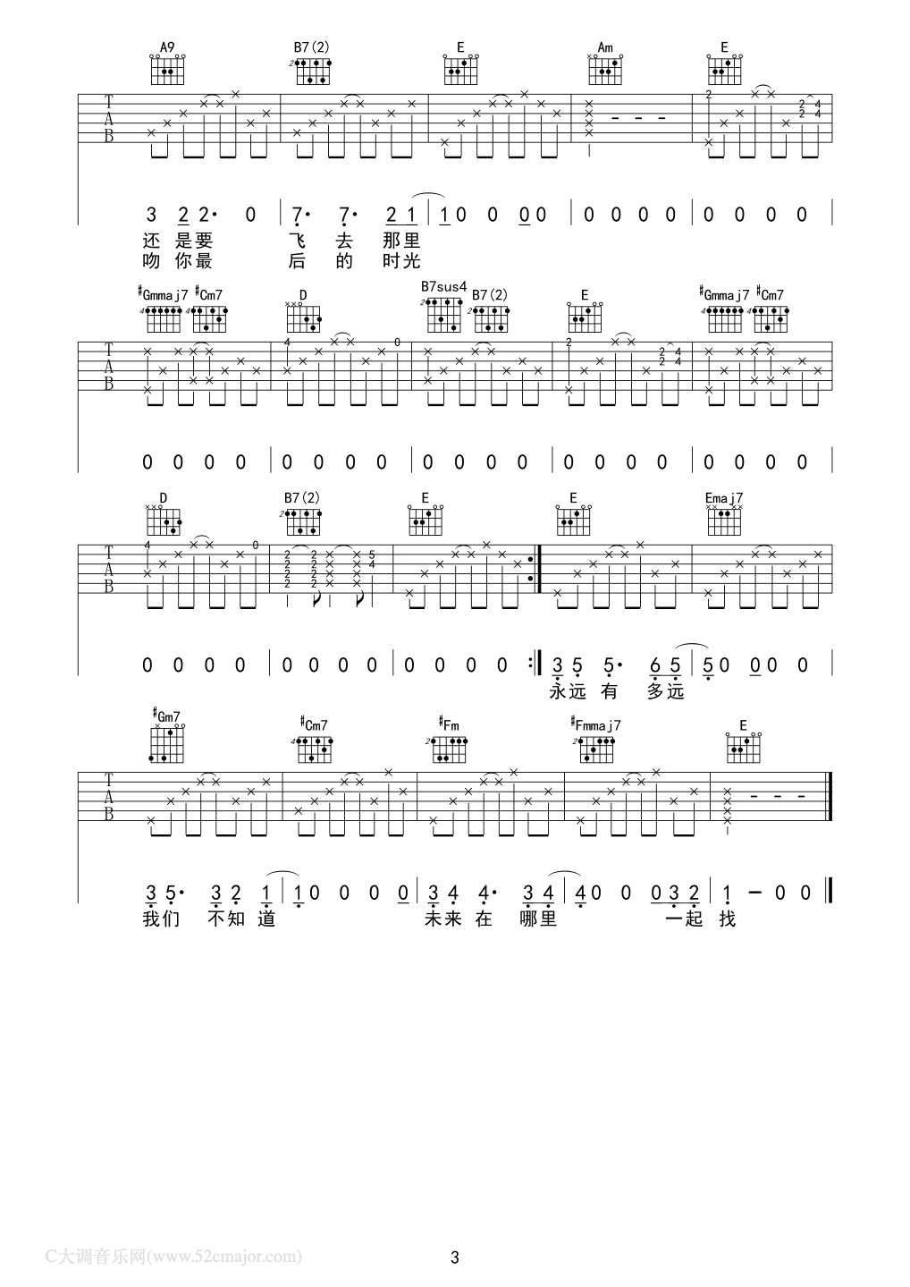 马頔《孤鸟的歌吉他谱》E调 马頔《孤鸟的歌吉他谱》E调