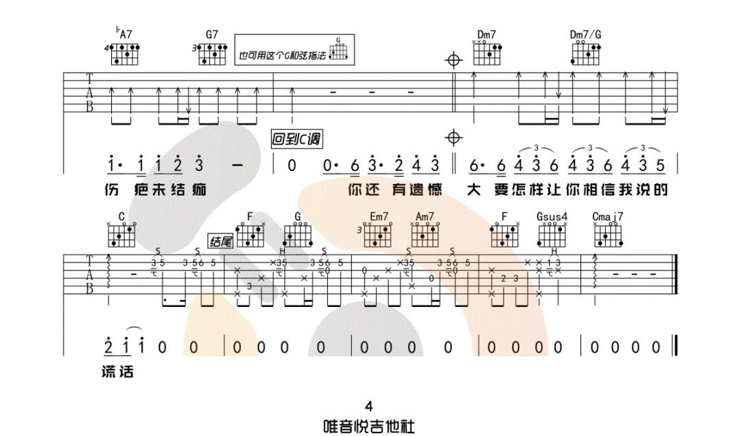 耿吉他谱-汪苏泷-C调 耿吉他谱-汪苏泷-C调
