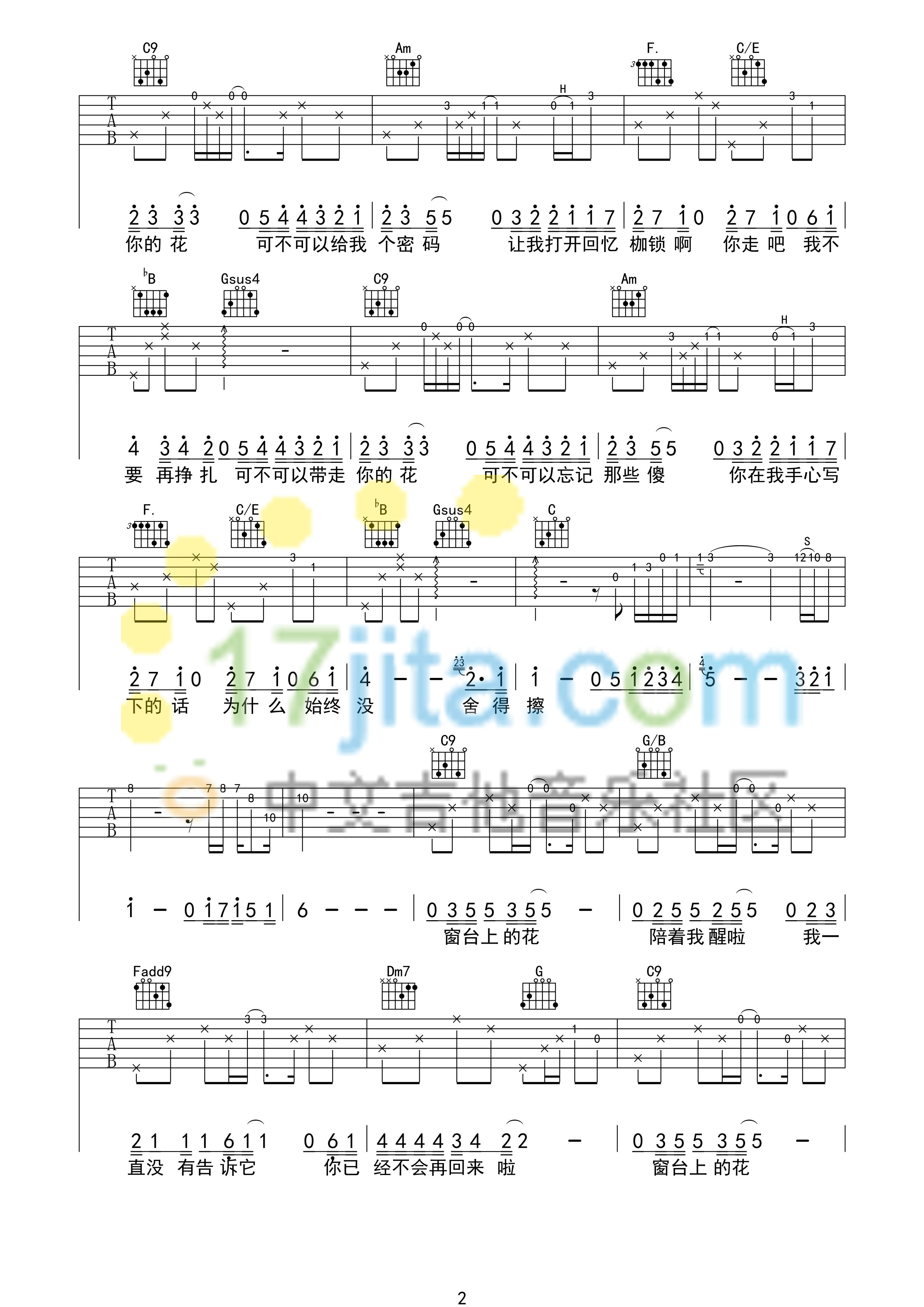 王栎鑫《可不可以忘记》吉他谱_C调高清弹唱谱_中文吉他社区齐元义编配版 - 升诚吉他网