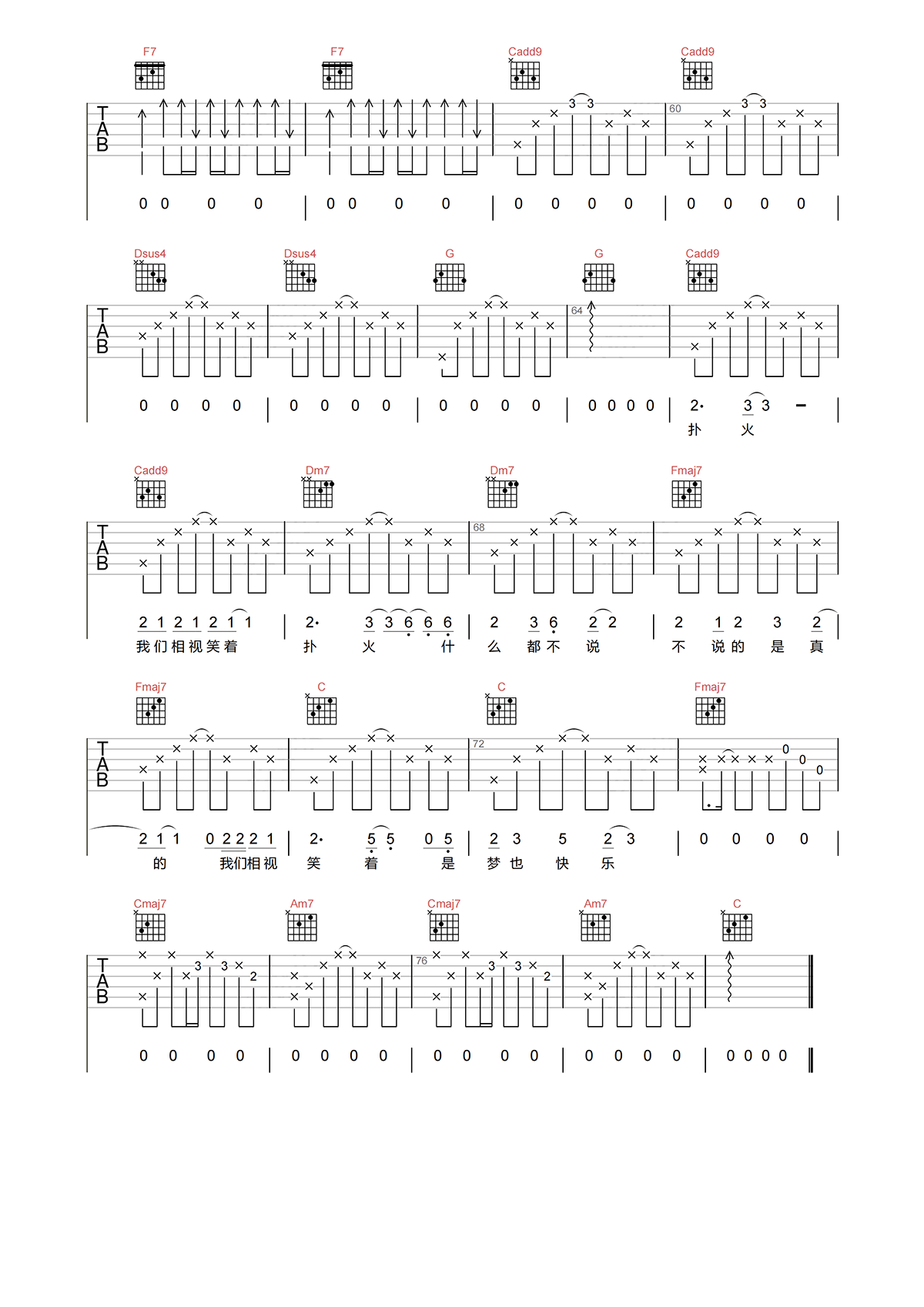 艳火吉他谱C调-张悬 艳火吉他谱C调-张悬