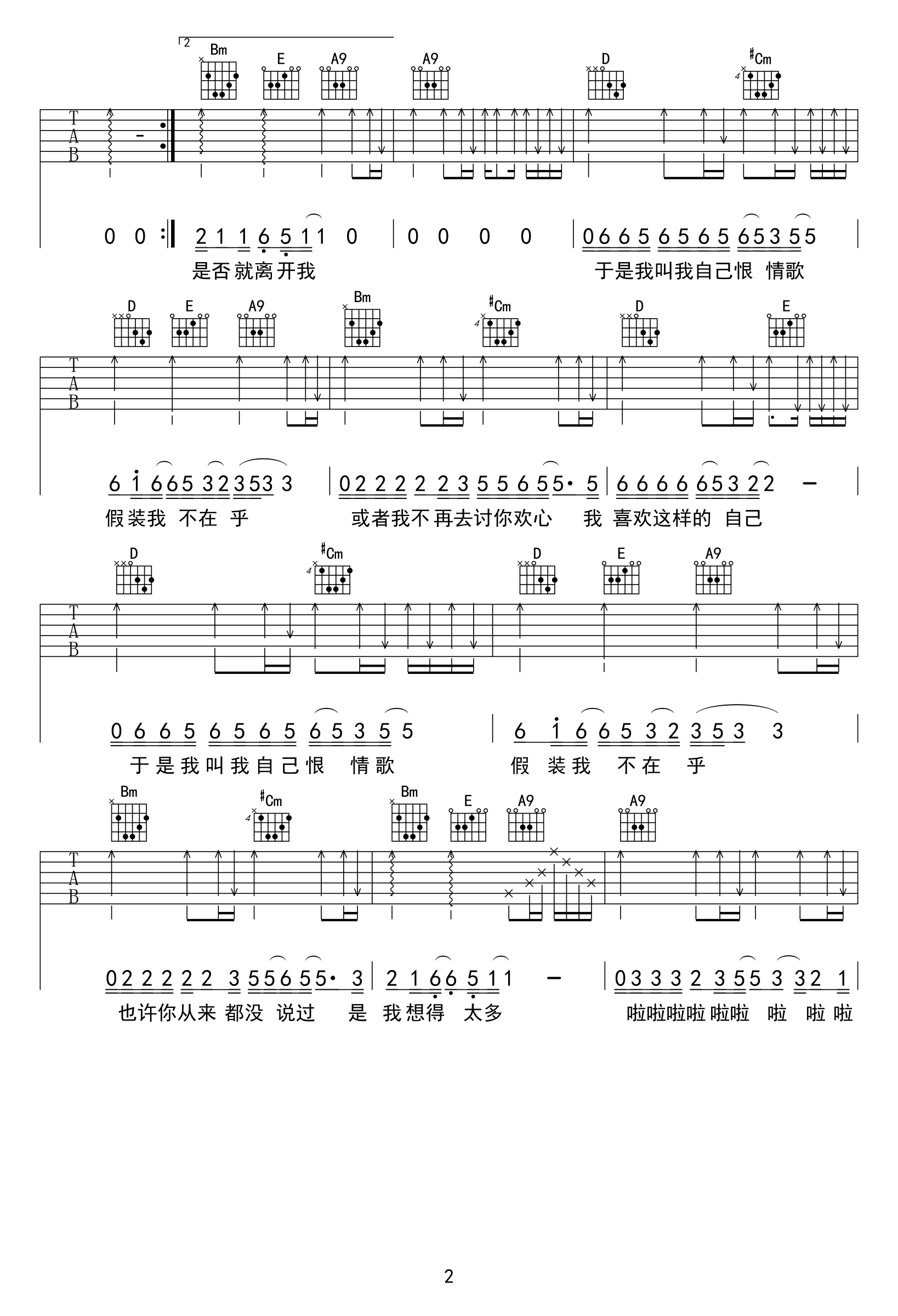 恨情歌吉他谱-陈升-A调-恨情歌原版弹唱谱