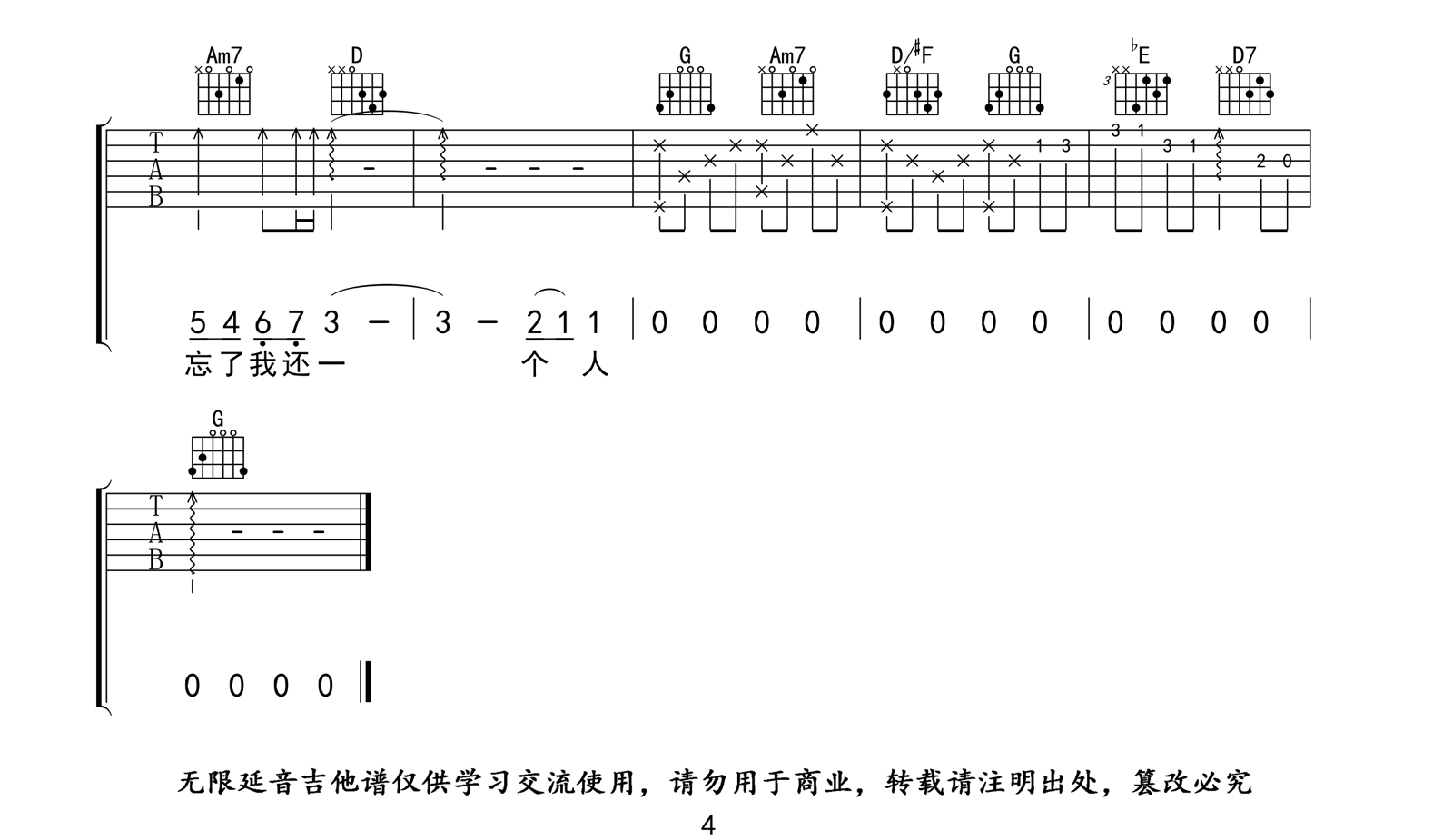 我不愿让你一个人吉他谱-五月天-C调原版六线谱-吉他弹唱图谱