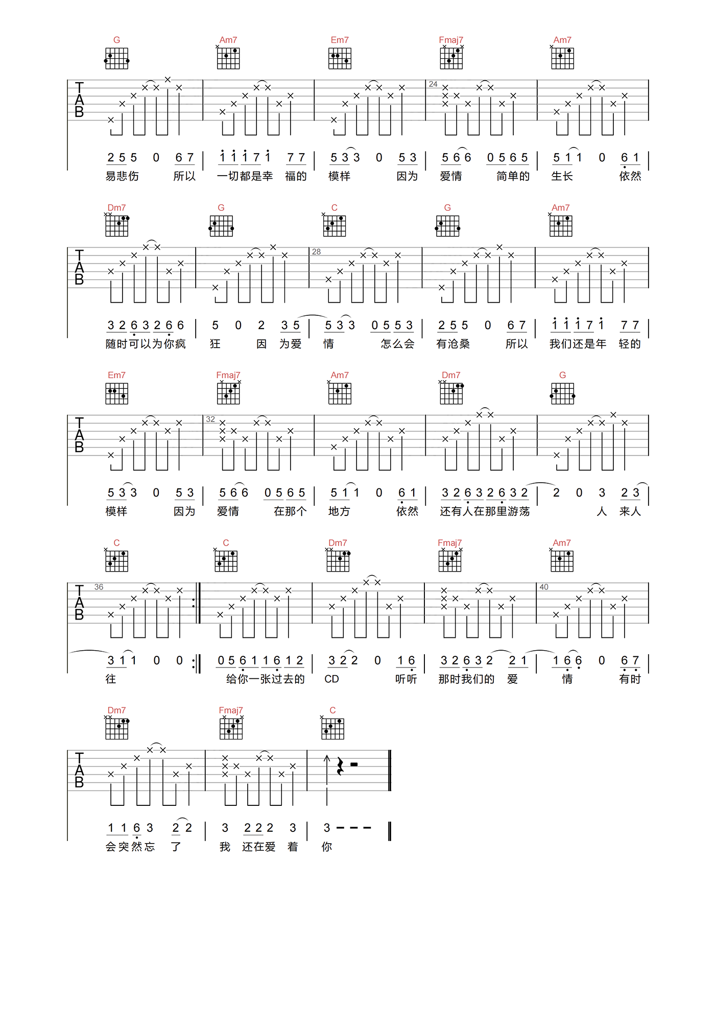因为爱情吉他谱 - 王菲/陈奕迅 - 吉他弹唱谱 - 琴谱网