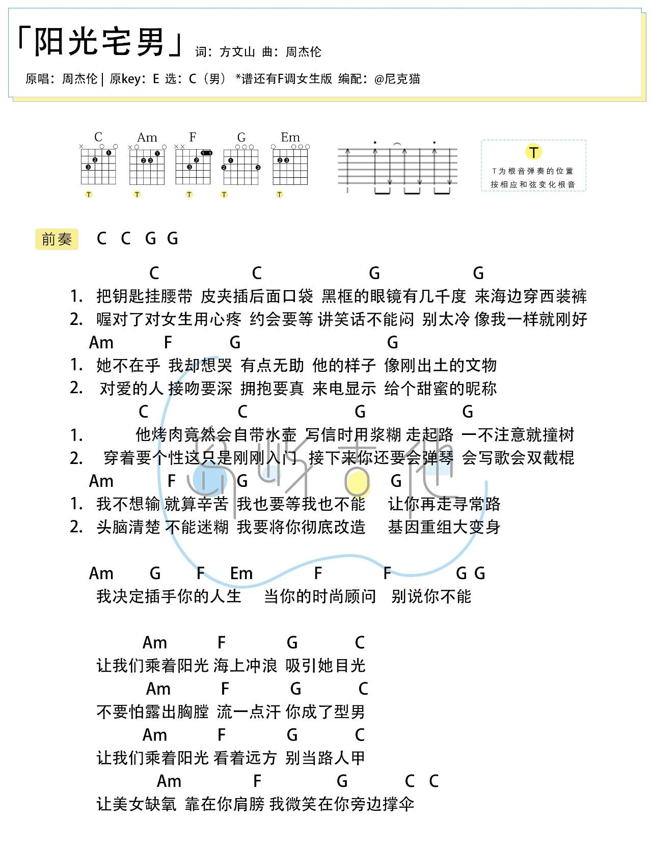 周杰伦《阳光宅男吉他谱》C调弹唱吉他谱 周杰伦《阳光宅男吉他谱》C调弹唱吉他谱