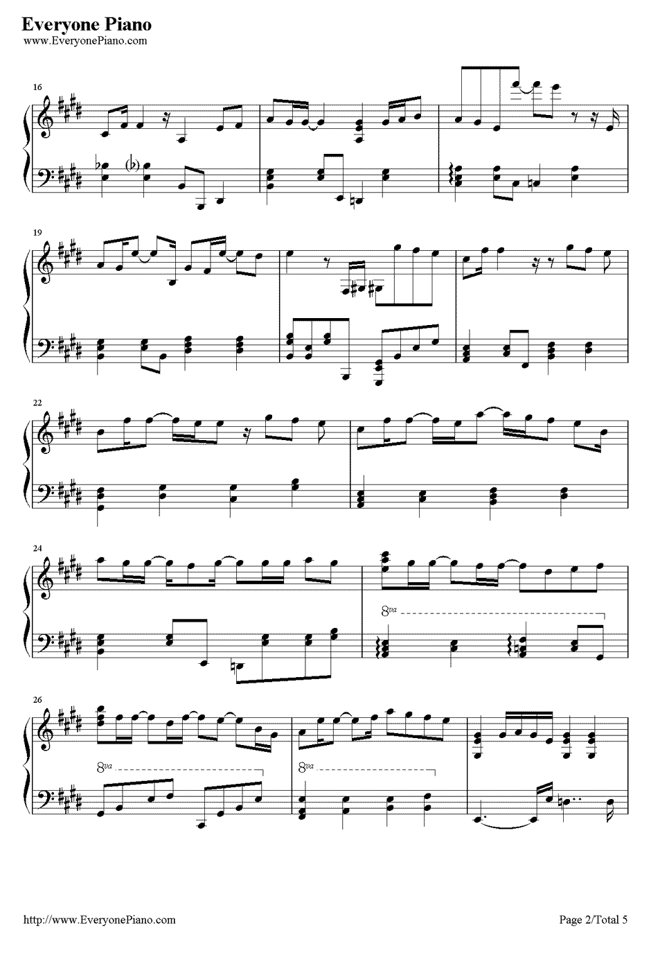 最长的电影钢琴谱-周杰伦-五线谱-最长的电影钢琴独奏谱