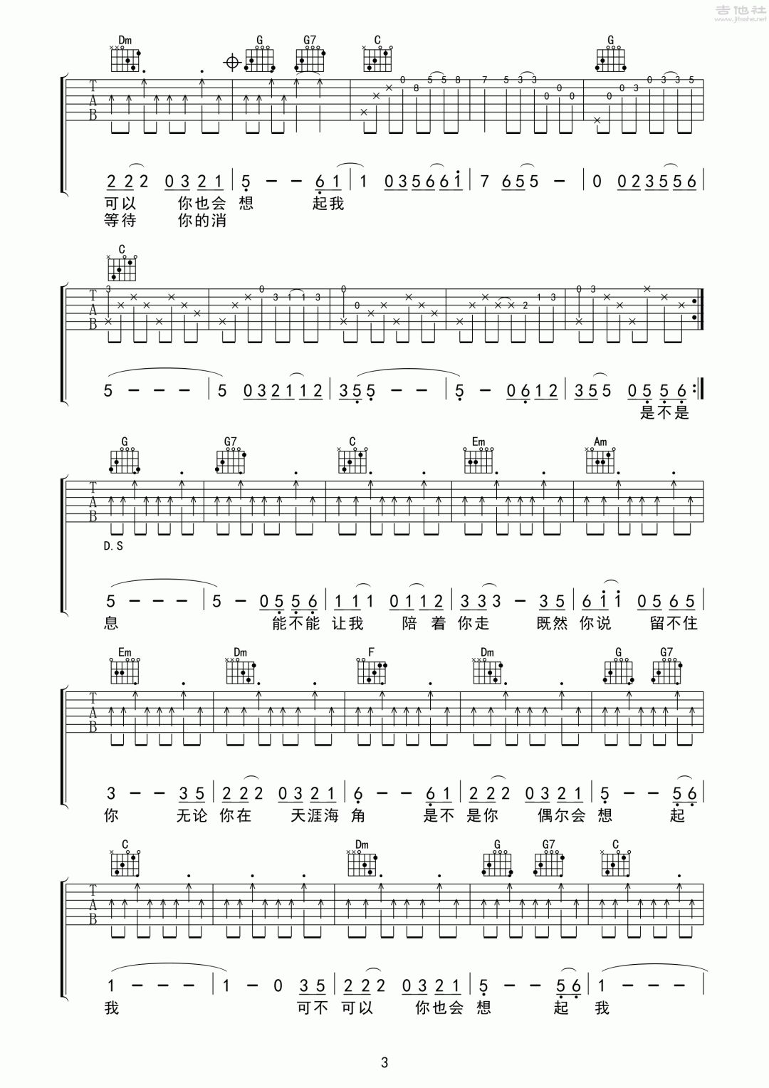陈升《把悲伤留给自己吉他谱》C调原版 陈升《把悲伤留给自己吉他谱》C调原版