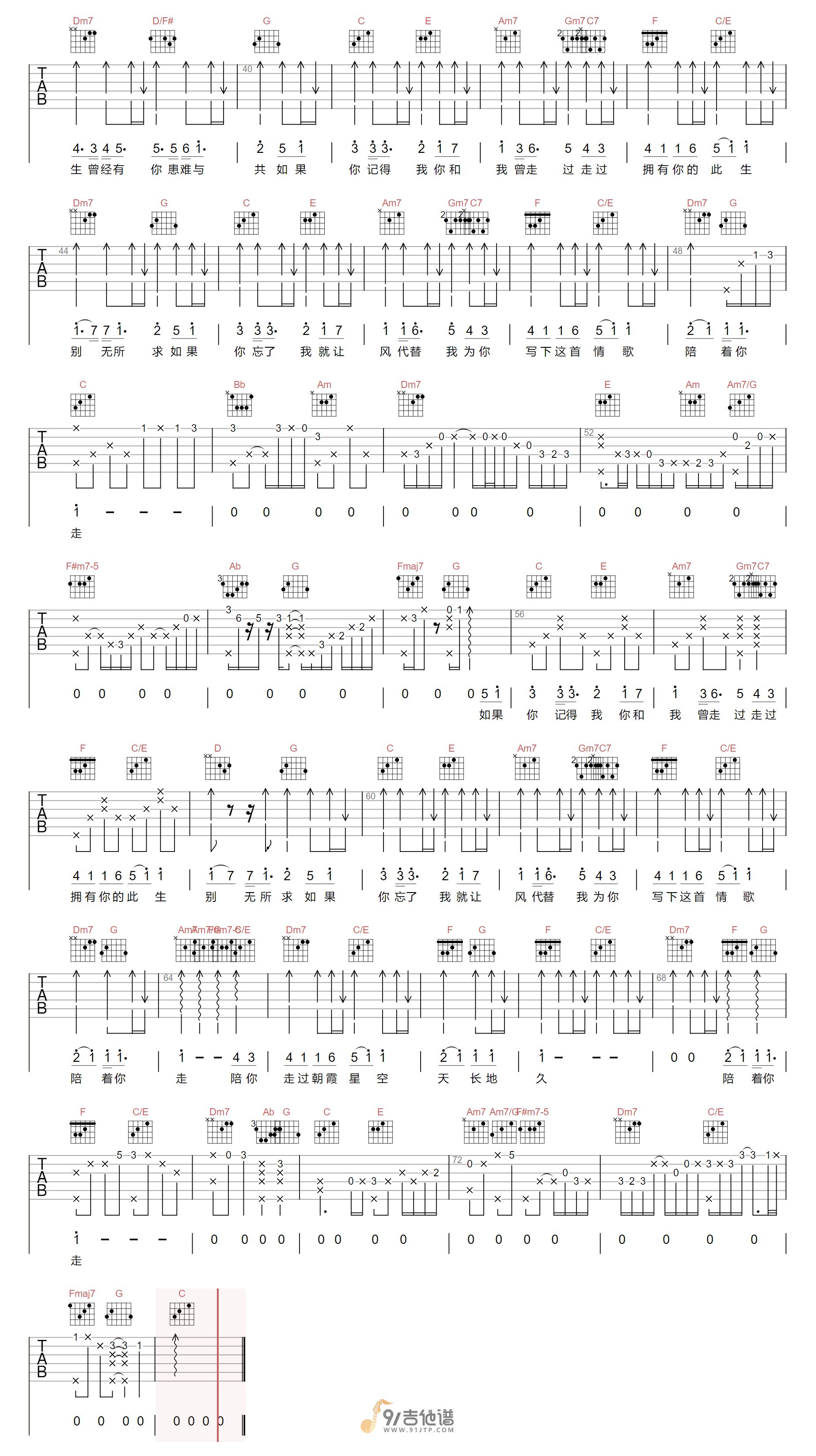 五月天《为你写下这首情歌》吉他谱-C调吉他弹唱谱