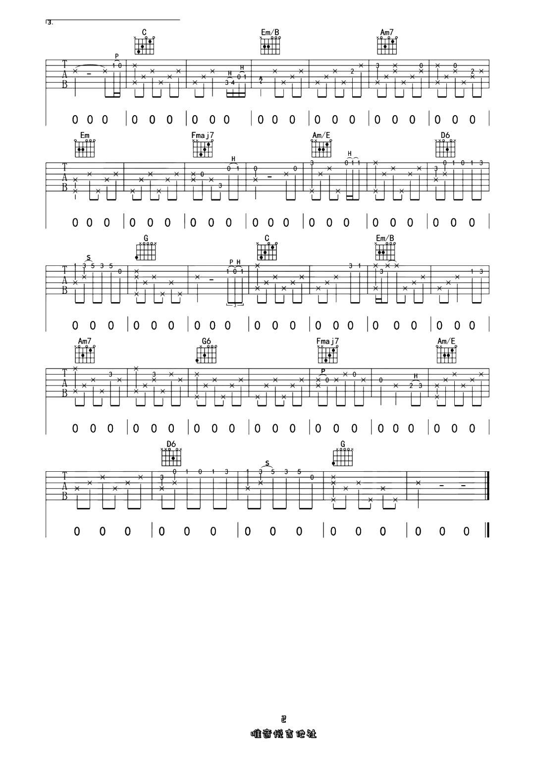 张玮玮《米店吉他谱》C调原版吉他谱