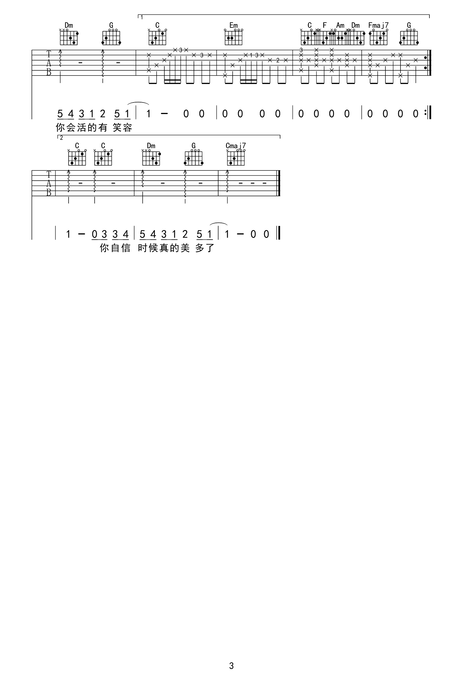梁静茹《分手快乐吉他谱》A调高清原版六线谱 梁静茹《分手快乐吉他谱》A调高清原版六线谱