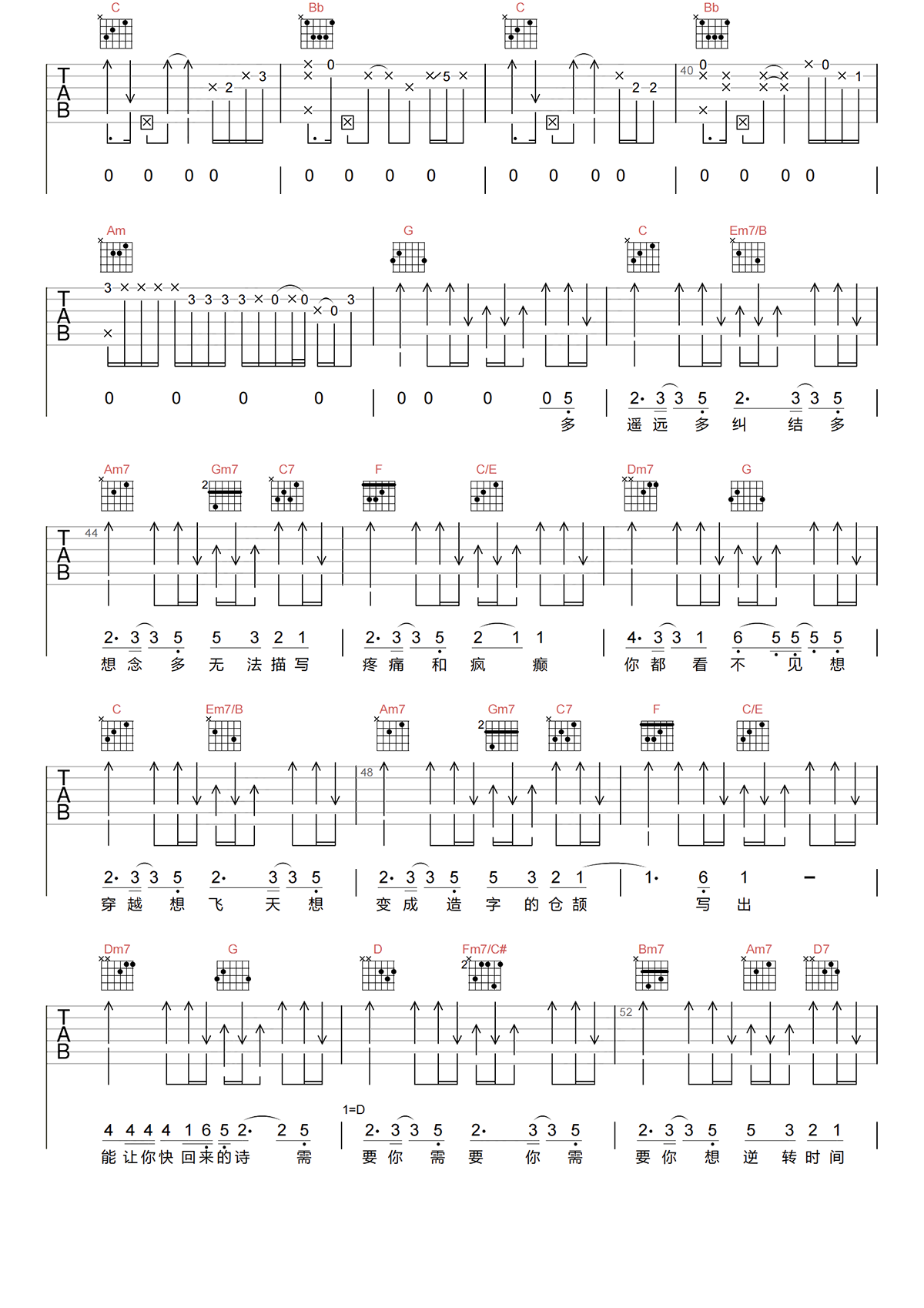 仓颉吉他谱-五月天-仓颉C调原版指法-弹唱六线谱