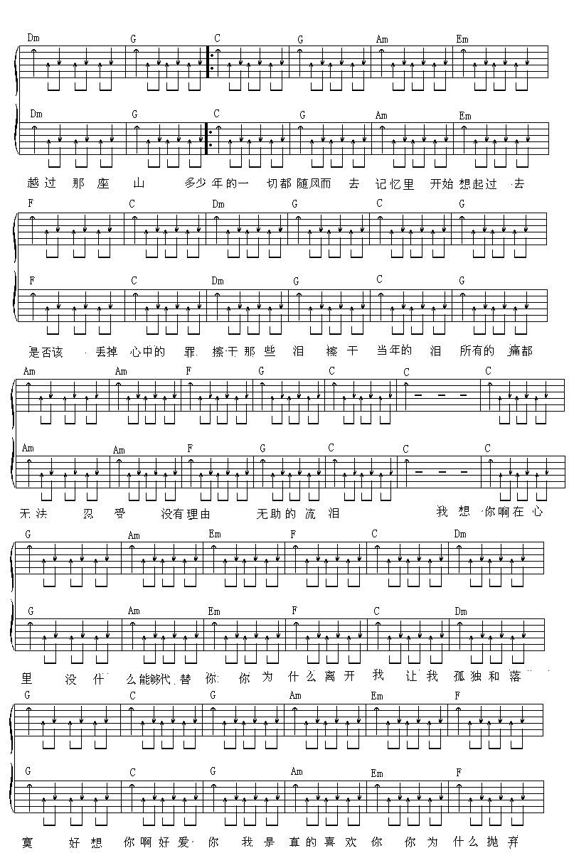 孤独吉他谱-宾阳乐队《孤独》C调原版六线谱-弹唱图片谱