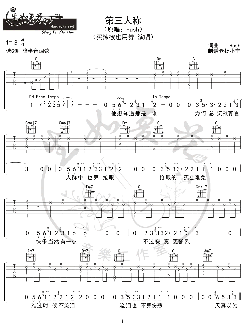 买辣椒也用券《第三人称吉他谱》C调