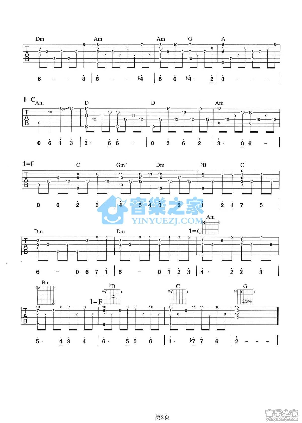 歌曲《出埃及记吉他谱》F调指弹版 歌曲《出埃及记吉他谱》F调指弹版