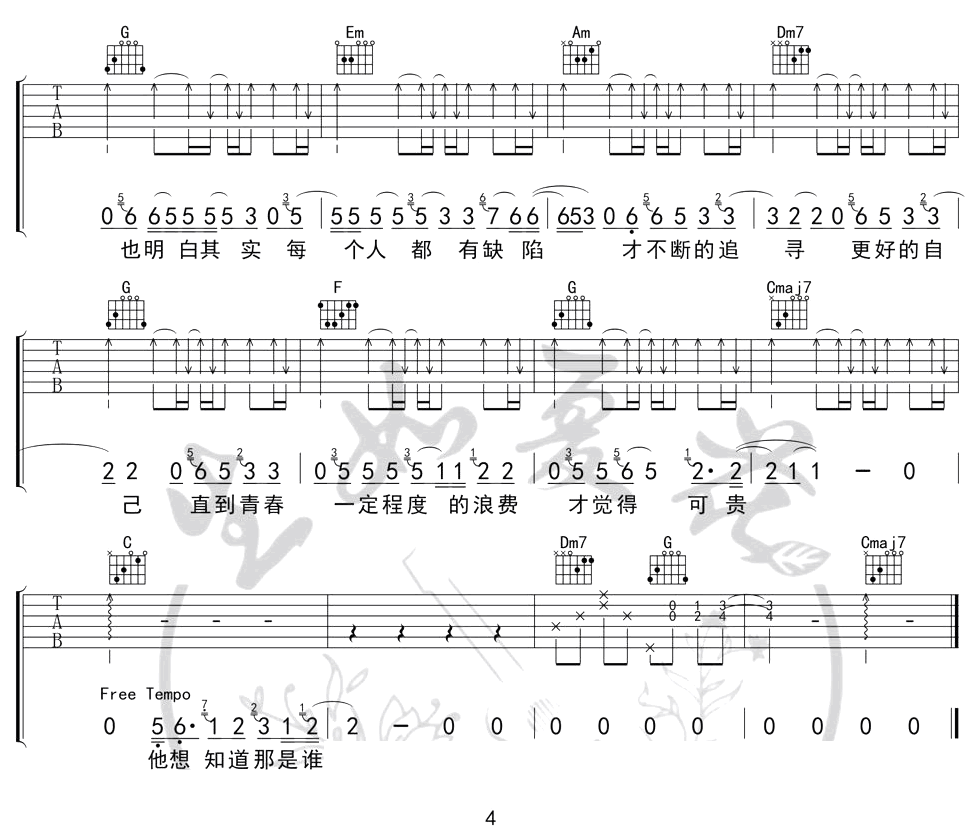 买辣椒也用券《第三人称吉他谱》C调 买辣椒也用券《第三人称吉他谱》C调