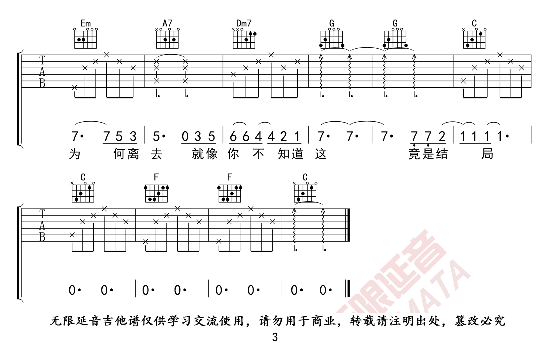 后会无期吉他谱-邓紫棋《后会无期》C调原版指法-弹唱六线谱 后会无期吉他谱-邓紫棋《后会无期》C调原版指法-弹唱六线谱