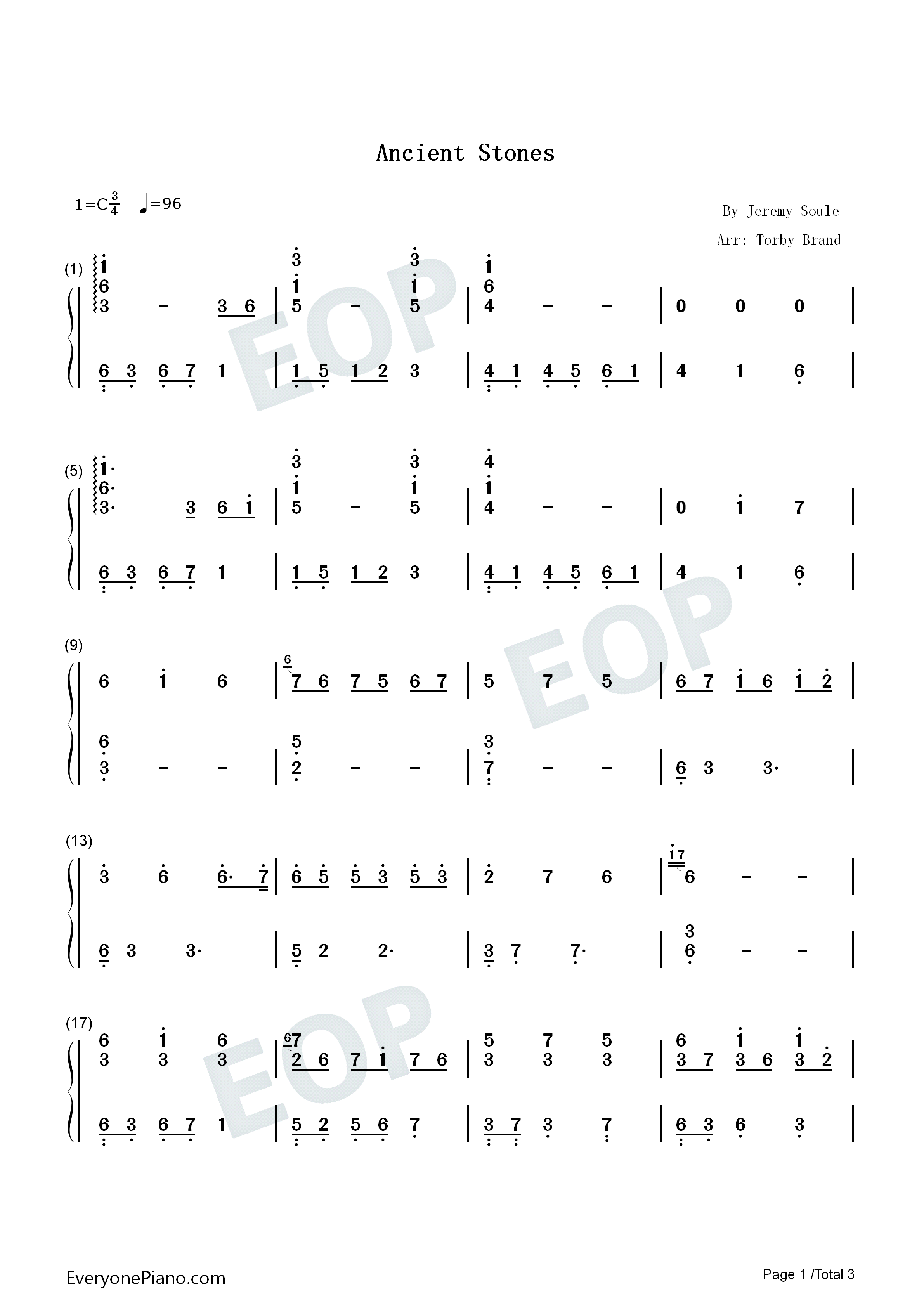Ancient Stones简谱-Jeremy Soule-C调钢琴简谱 Ancient Stones简谱-Jeremy Soule-C调钢琴简谱
