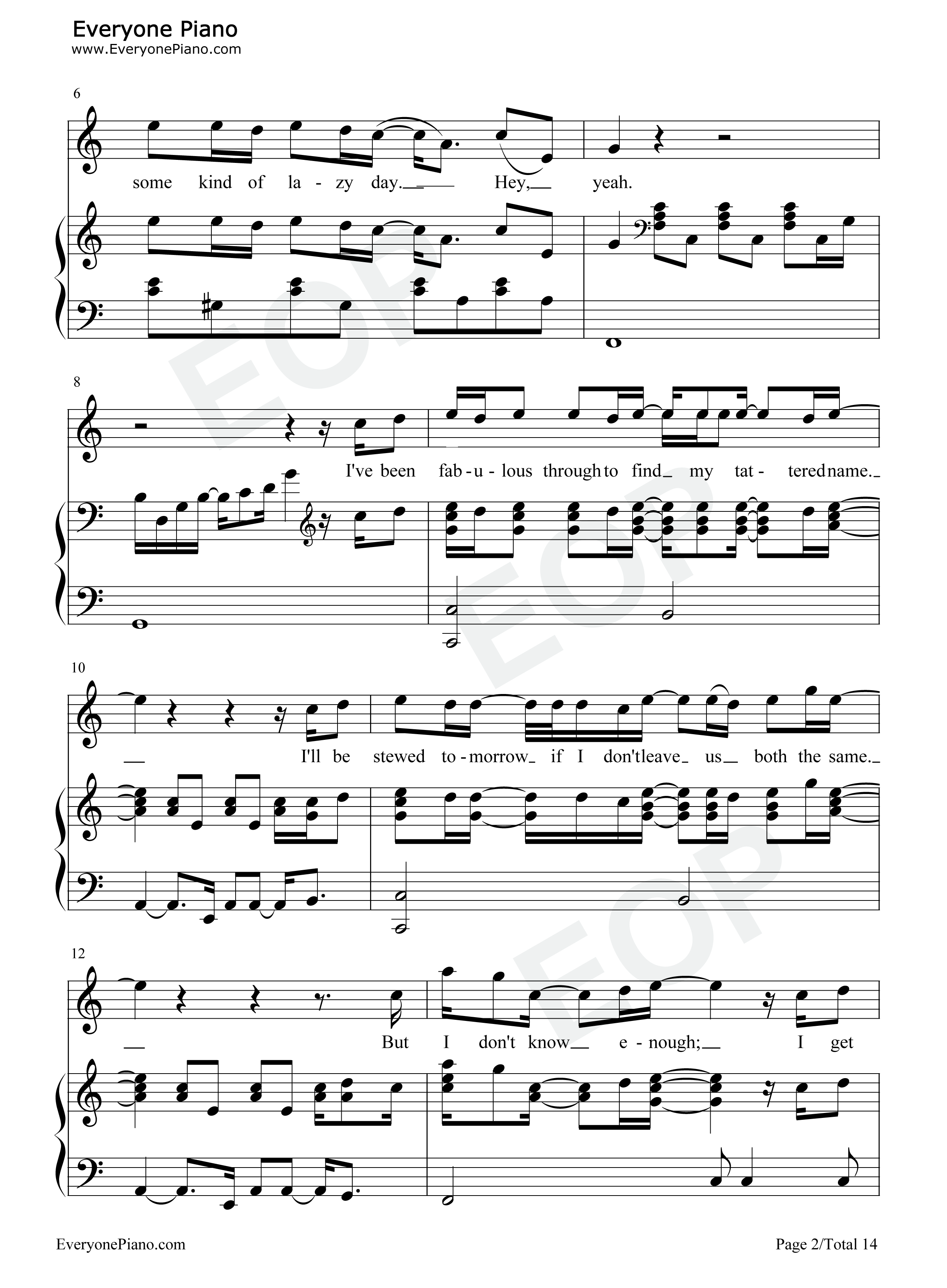 Free Loop钢琴谱-丹尼尔·波特-经典欧美歌曲 Free Loop钢琴谱-丹尼尔·波特-经典欧美歌曲