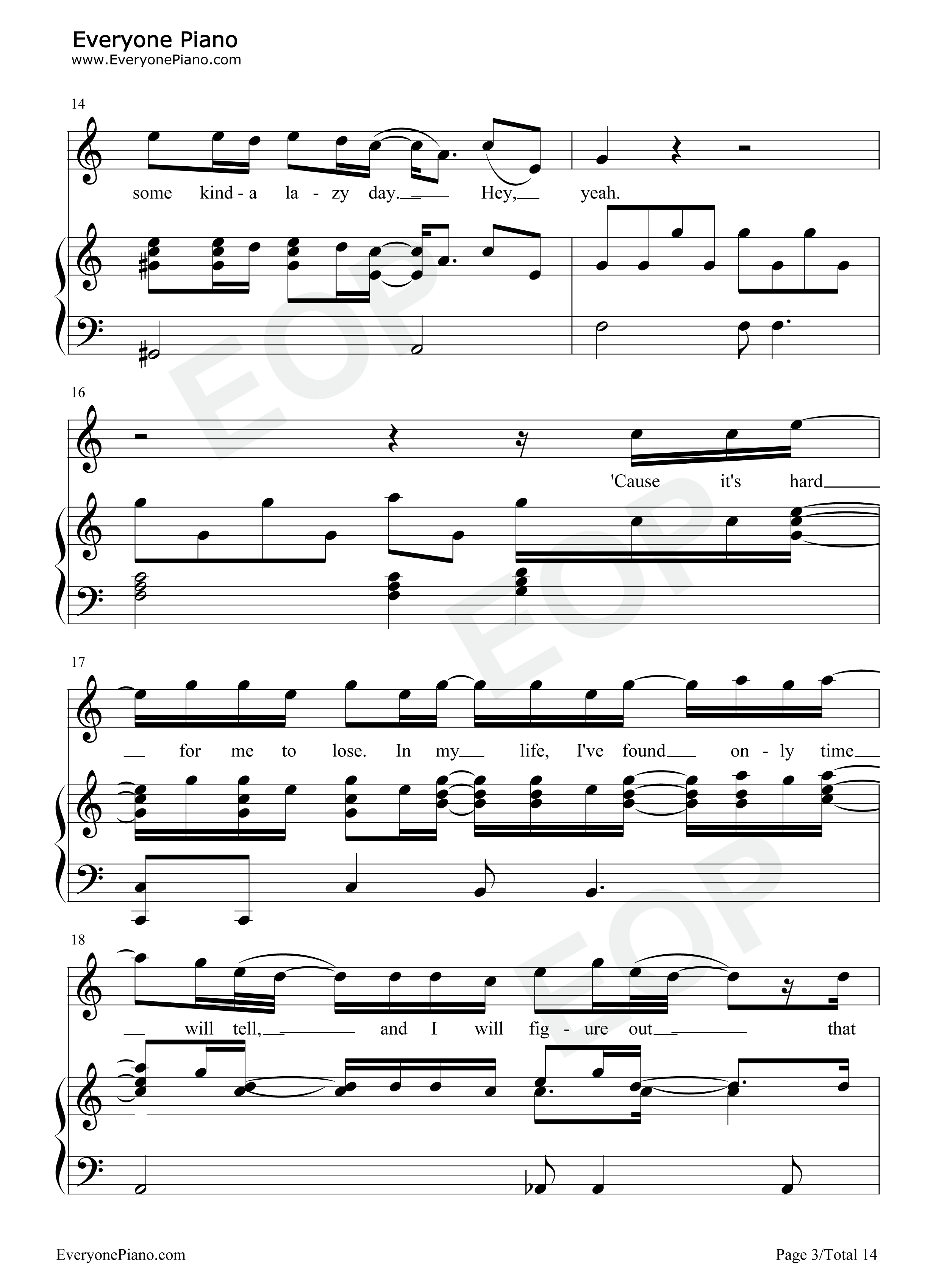 Free Loop钢琴谱-丹尼尔·波特-经典欧美歌曲 Free Loop钢琴谱-丹尼尔·波特-经典欧美歌曲