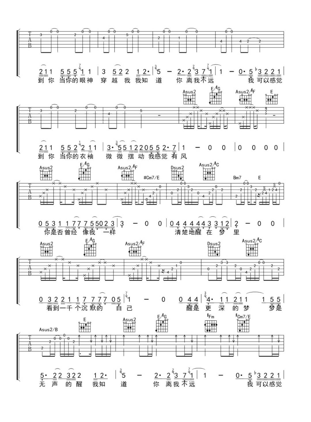 陈楚生《我知道你离我不远吉他谱》A调高清原版
