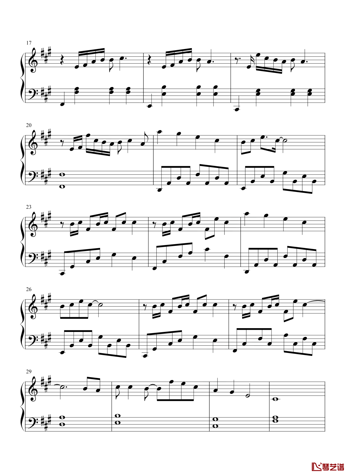 玫瑰少年钢琴谱-五月天-钢琴独奏五线谱