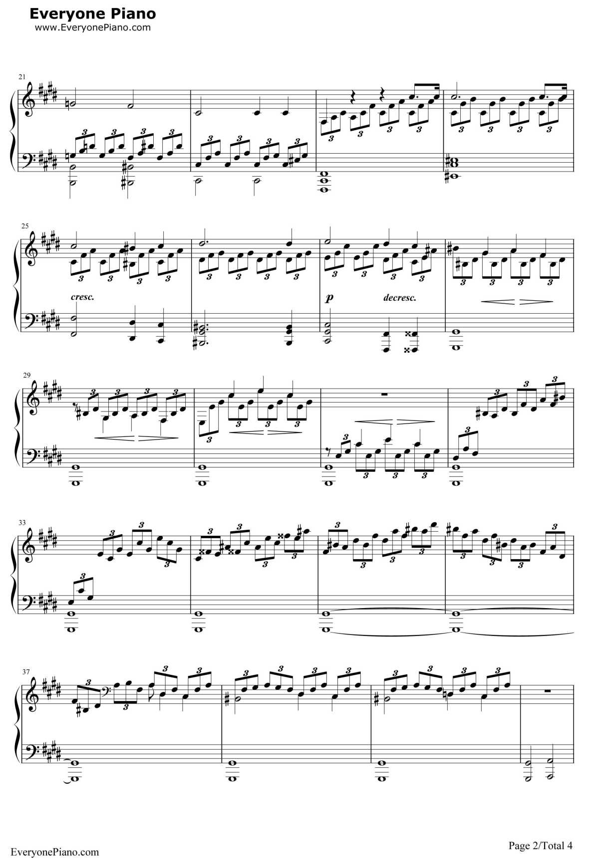 月光奏鸣曲钢琴谱-贝多芬-钢琴独奏五线谱
