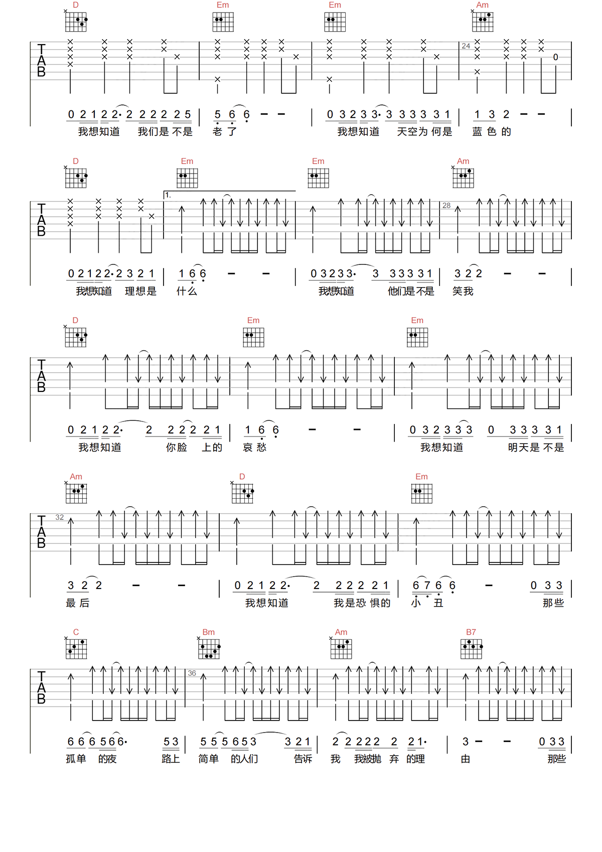 坚强的理由吉他谱-弹唱谱-bb调-虫虫吉他