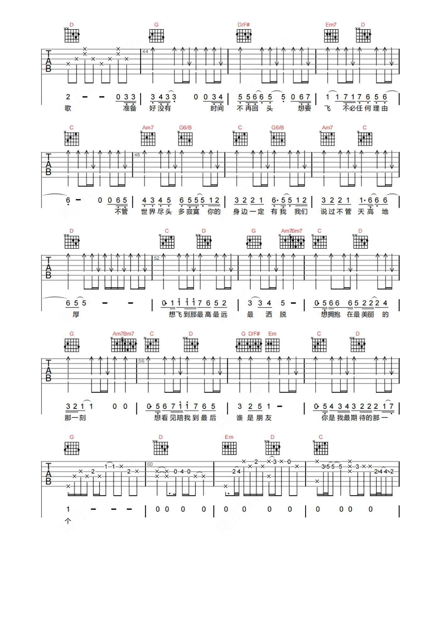 信乐团《天高地厚吉他谱》G调原版吉他谱