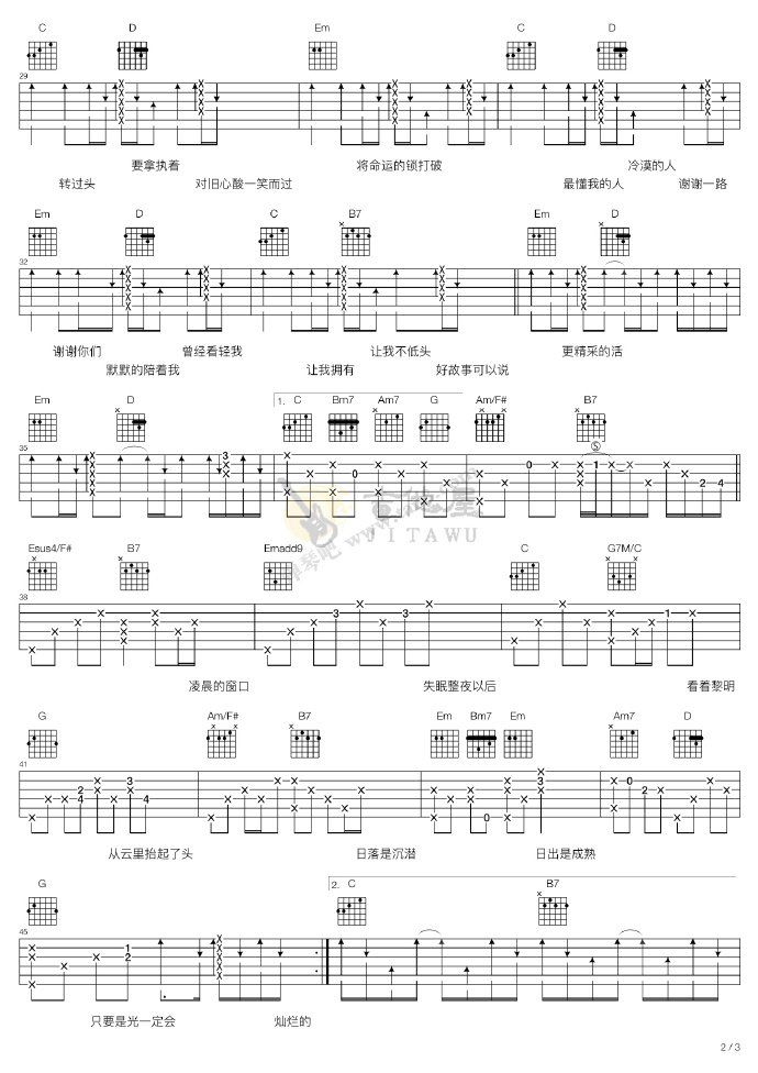 海阔天空吉他谱C调-信乐团《海阔天空》原版六线谱 海阔天空吉他谱C调-信乐团《海阔天空》原版六线谱