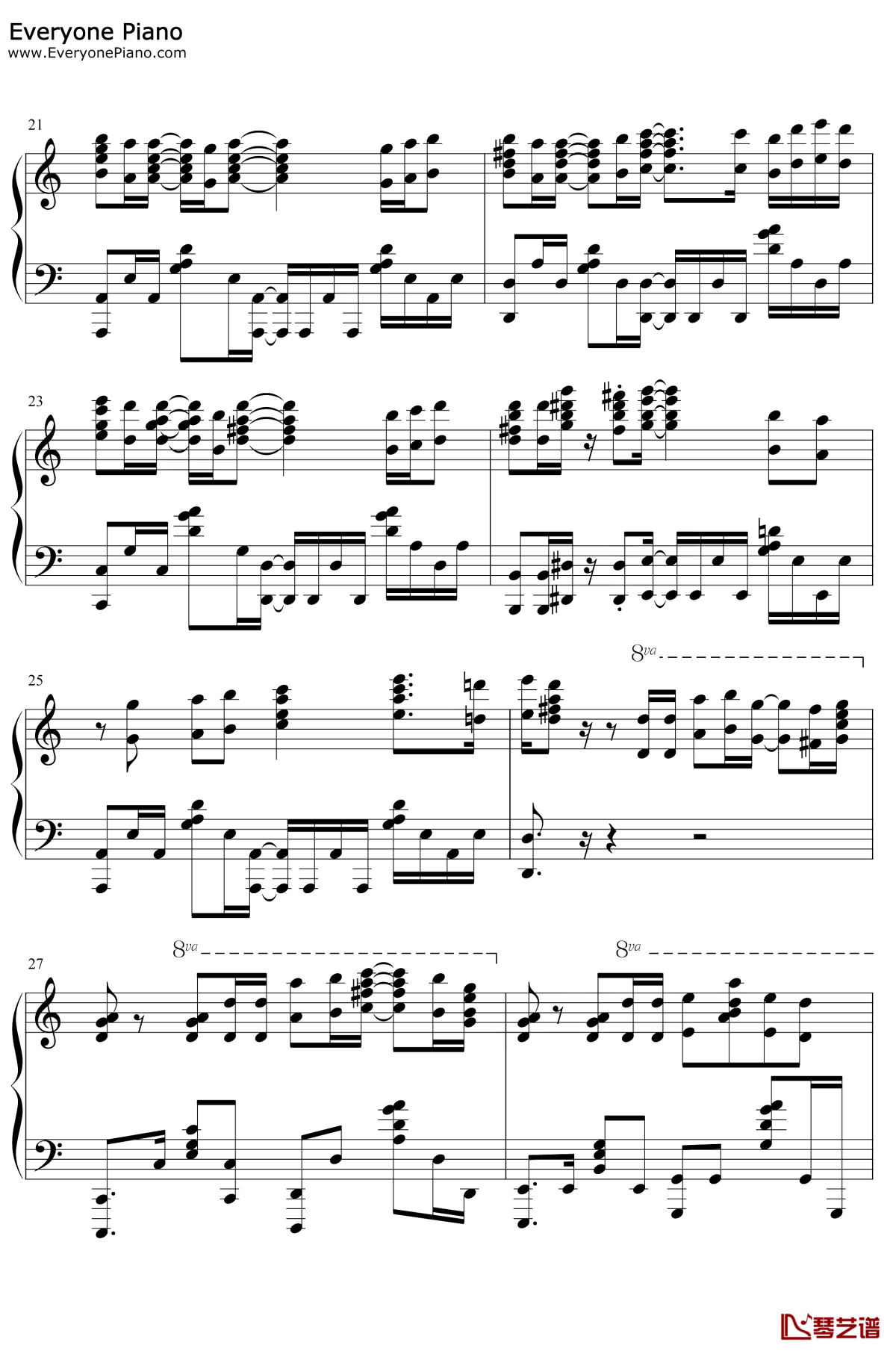 Refrain钢琴谱-Aimer-钢琴独奏五线谱 Refrain钢琴谱-Aimer-钢琴独奏五线谱