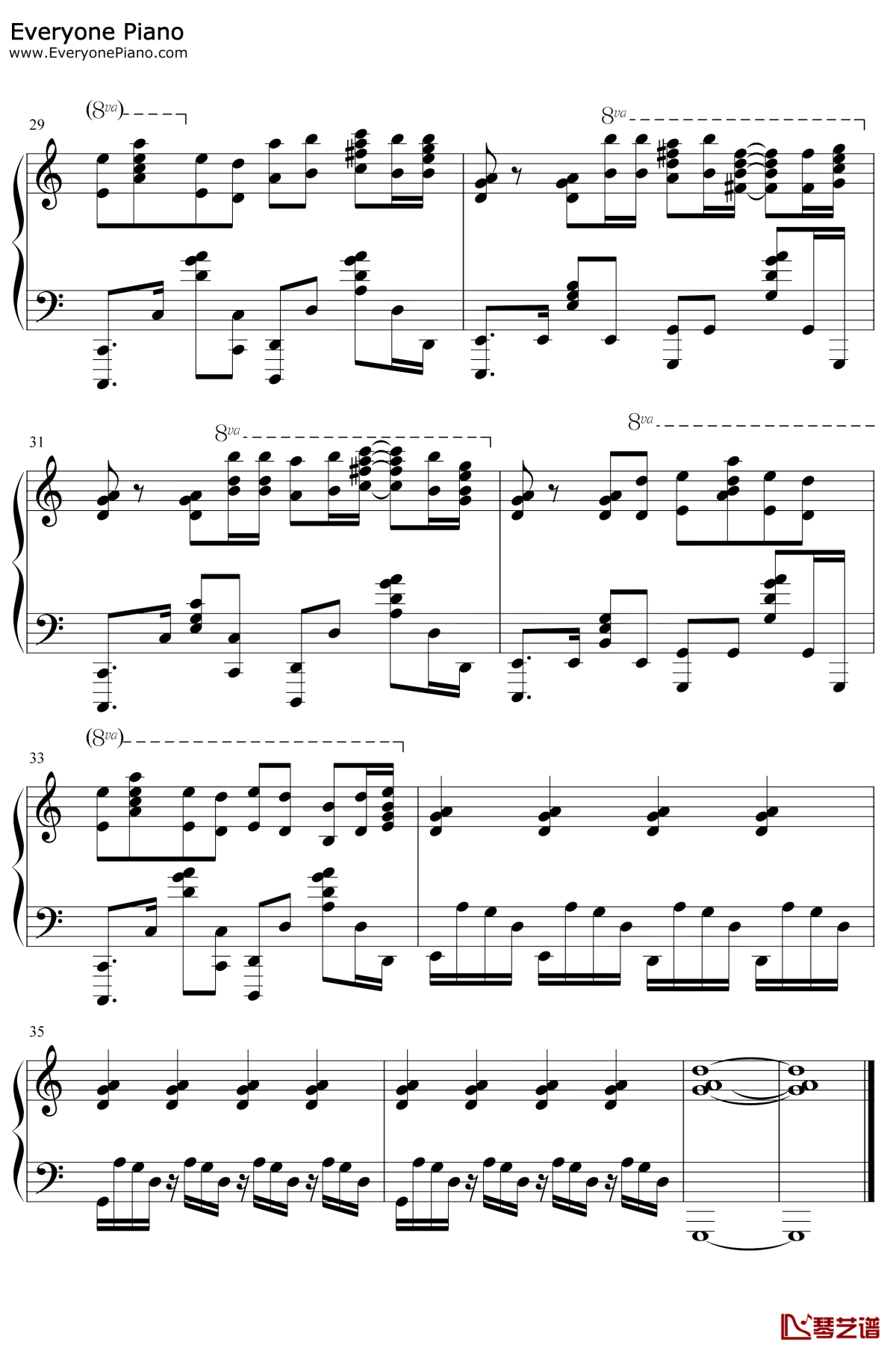 Refrain钢琴谱-Aimer-钢琴独奏五线谱 Refrain钢琴谱-Aimer-钢琴独奏五线谱