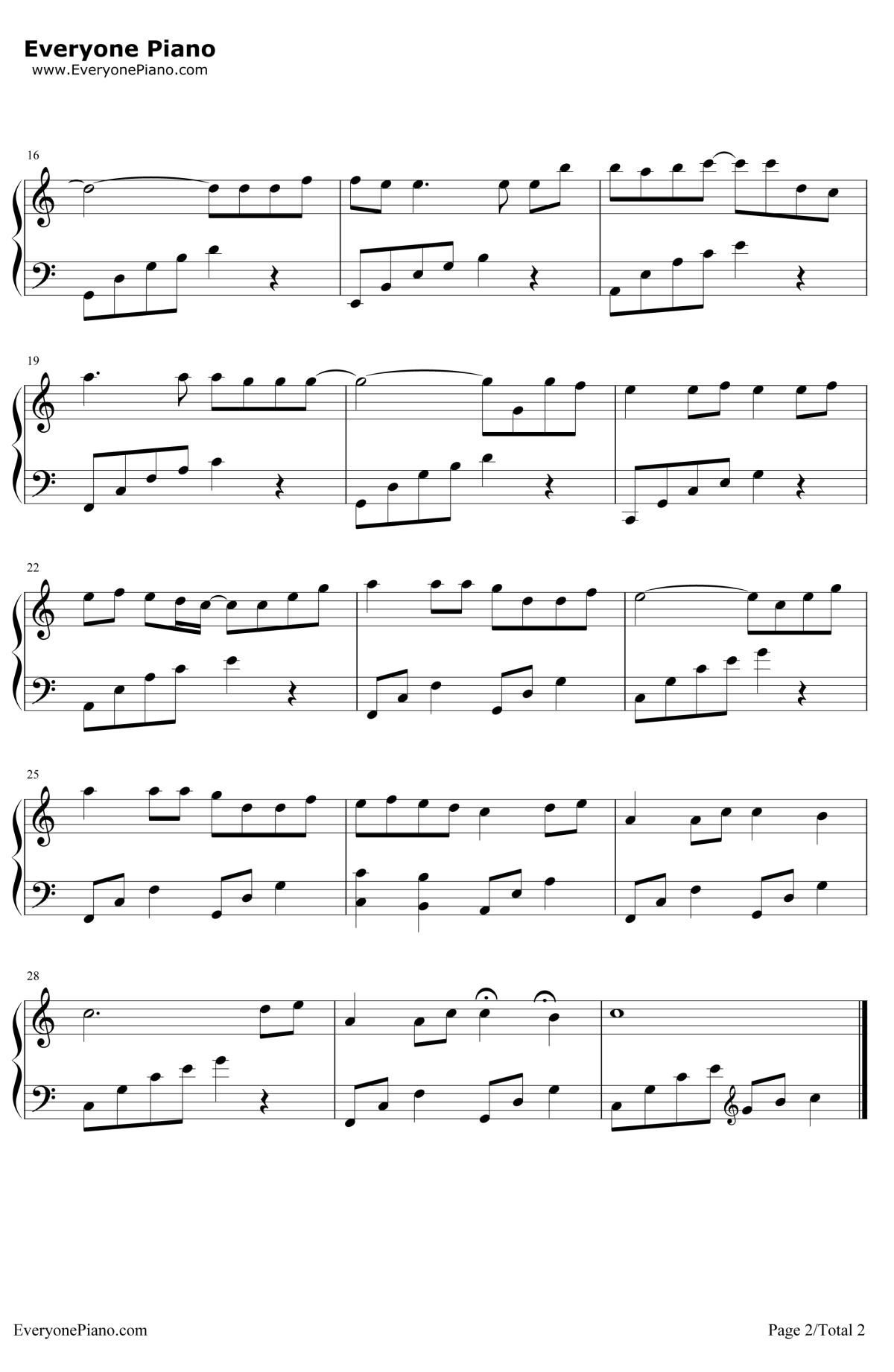 童话钢琴谱-光良-童话C调简单版独奏谱