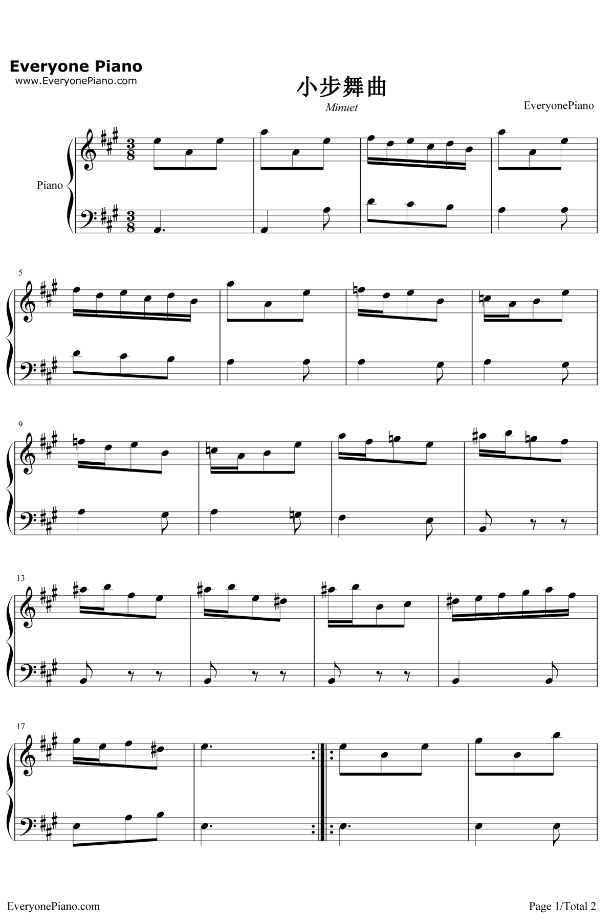 小步舞曲钢琴谱-DomenicoScarlatti-钢琴独奏五线谱