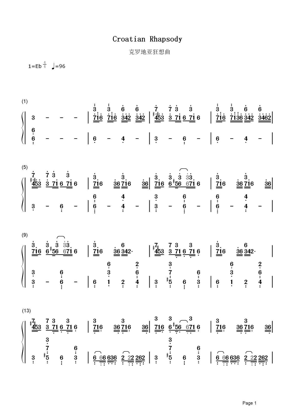克罗地亚狂想曲简谱-马克西姆-E调歌曲简谱 克罗地亚狂想曲简谱-马克西姆-E调歌曲简谱