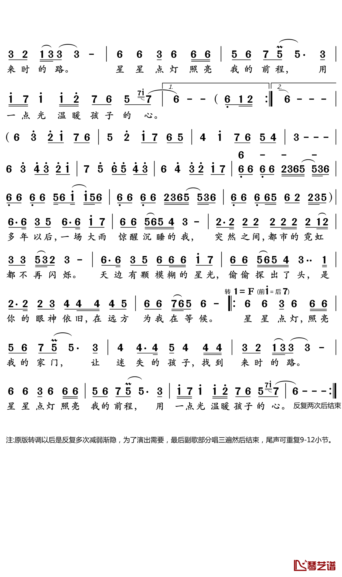 星星点灯简谱-郑智化-E调歌曲简谱 星星点灯简谱-郑智化-E调歌曲简谱