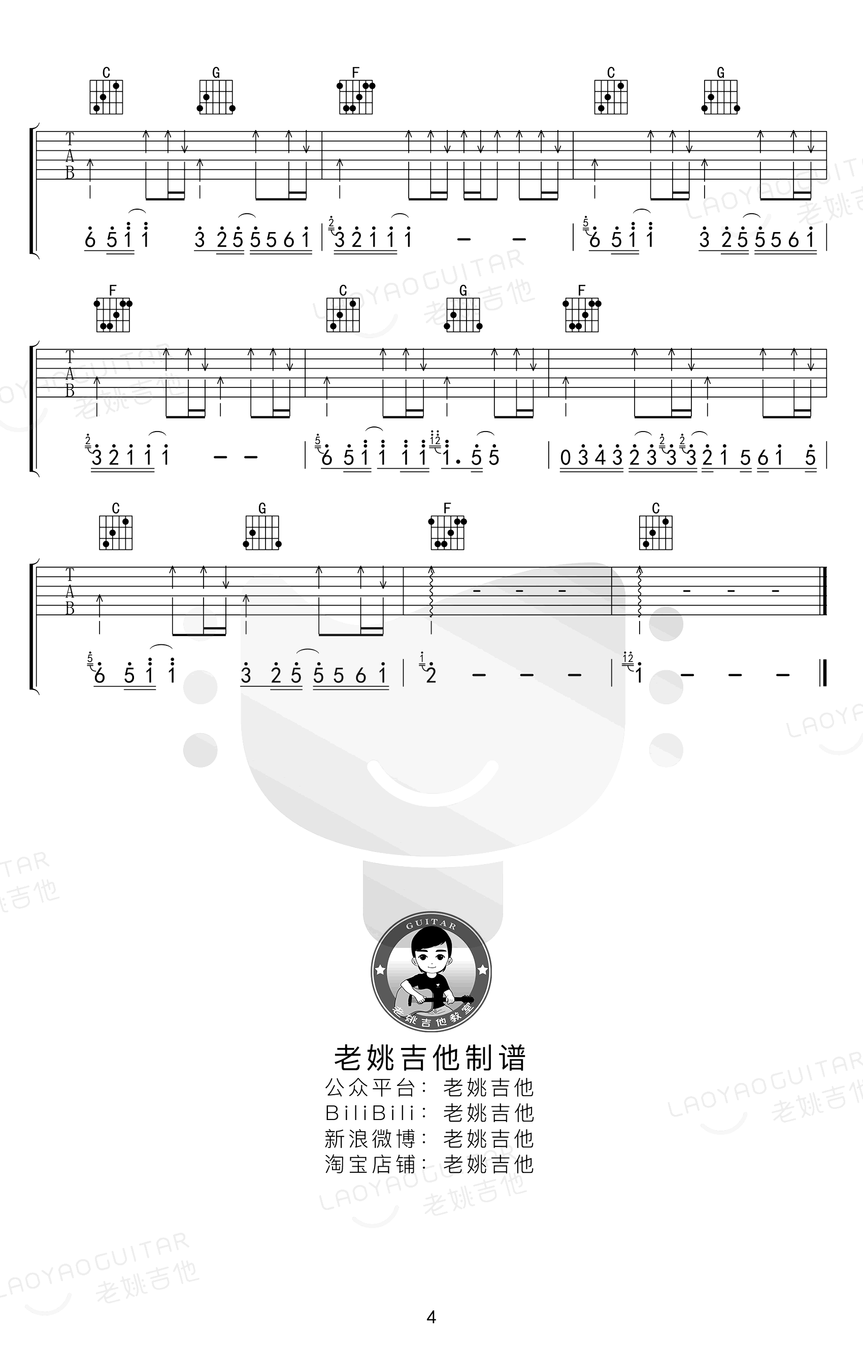 被动吉他谱-伍佰《被动》C调原版指法六线谱 被动吉他谱-伍佰《被动》C调原版指法六线谱
