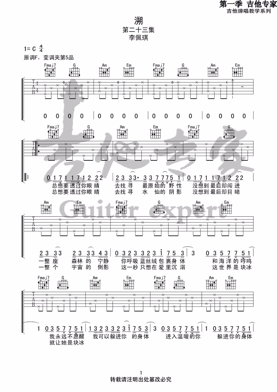 溯Reverse吉他谱-李佩琪《溯》C调弹唱伴奏谱 溯Reverse吉他谱-李佩琪《溯》C调弹唱伴奏谱
