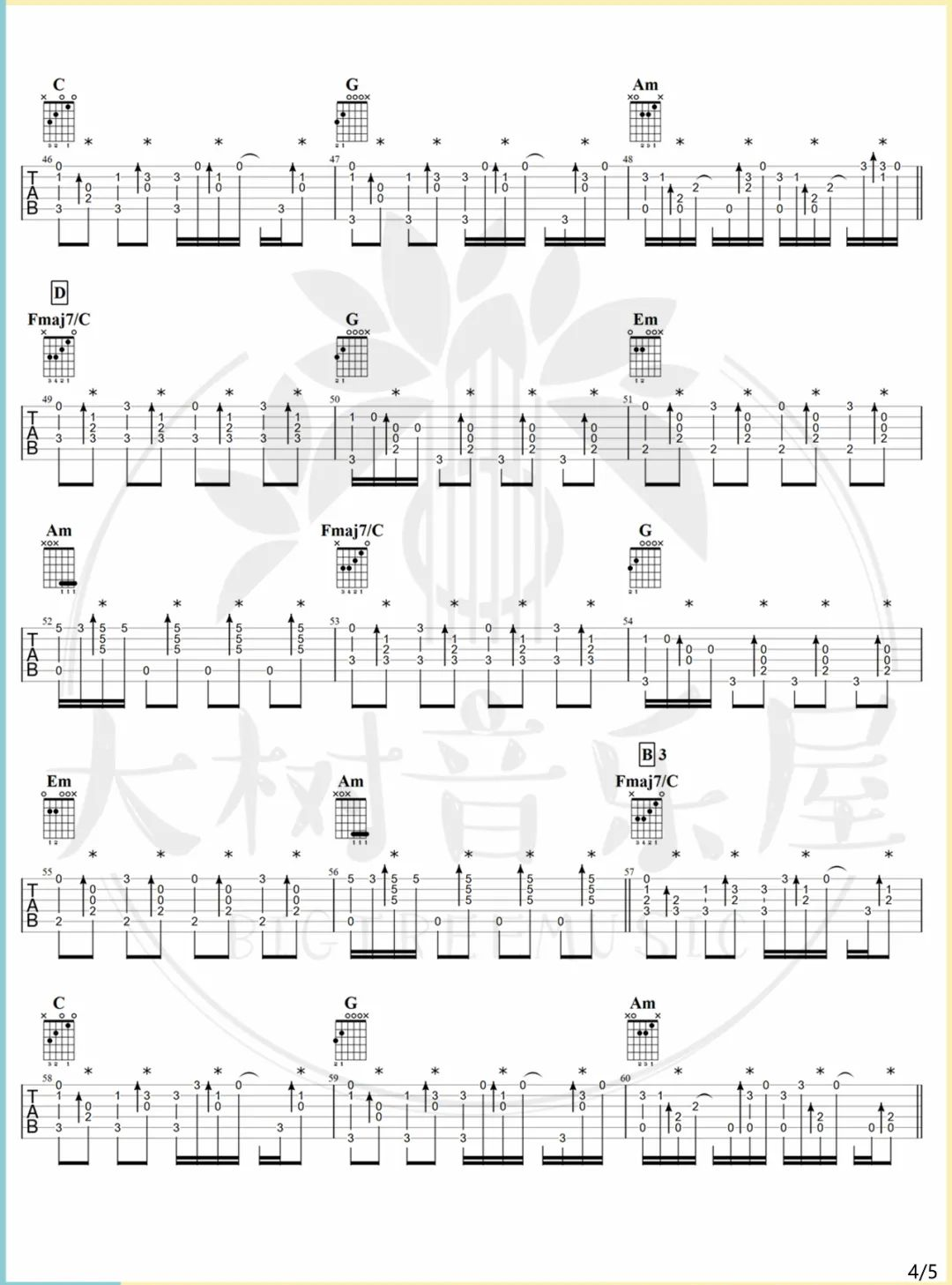 告五人《爱人错过吉他谱》完美指弹版 告五人《爱人错过吉他谱》完美指弹版