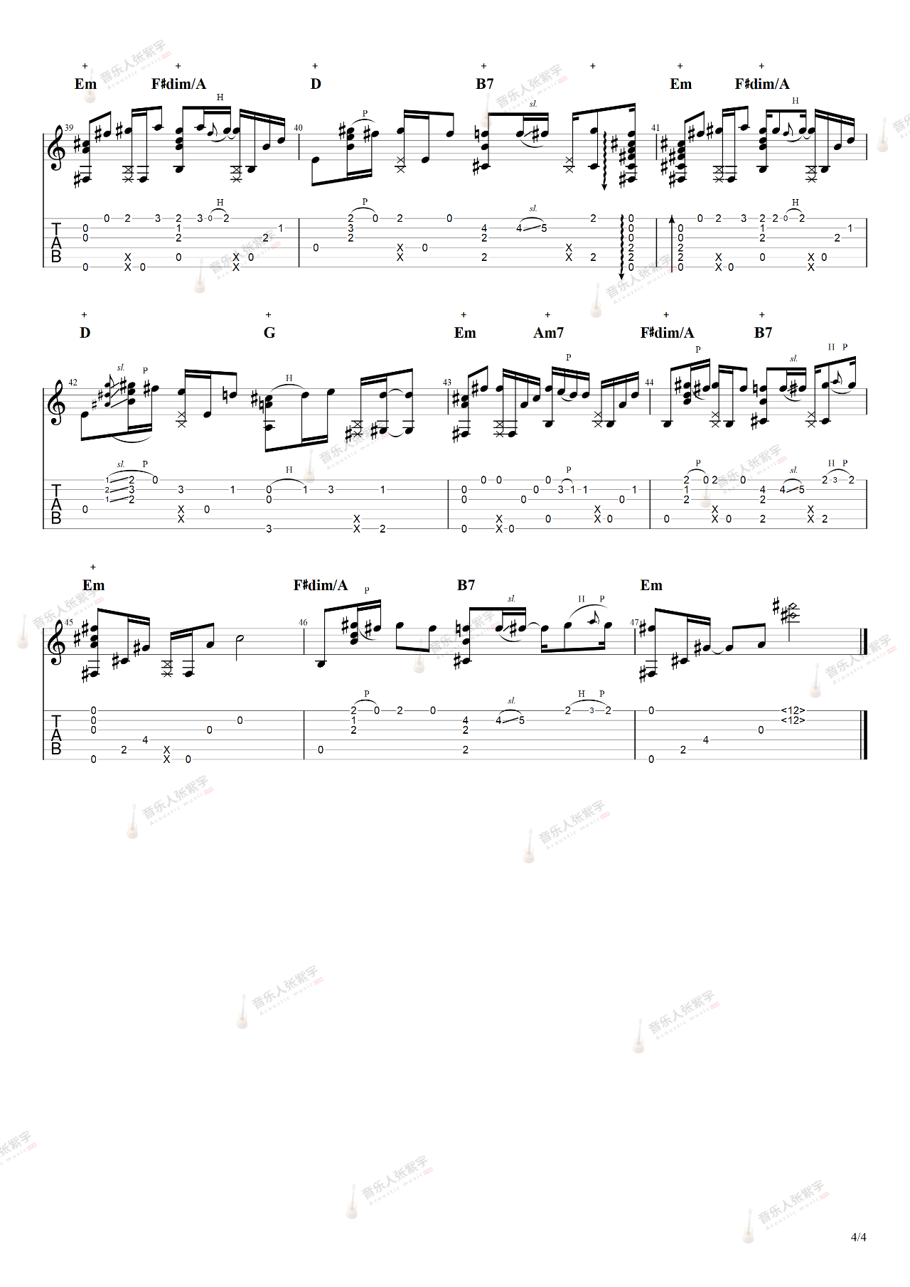 英文名曲《Burning吉他谱》简单指弹版 英文名曲《Burning吉他谱》简单指弹版