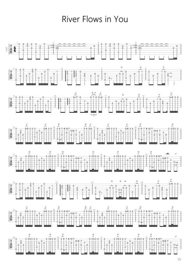 轻音乐《river flows in you吉他谱》精编指弹版 轻音乐《river flows in you吉他谱》精编指弹版